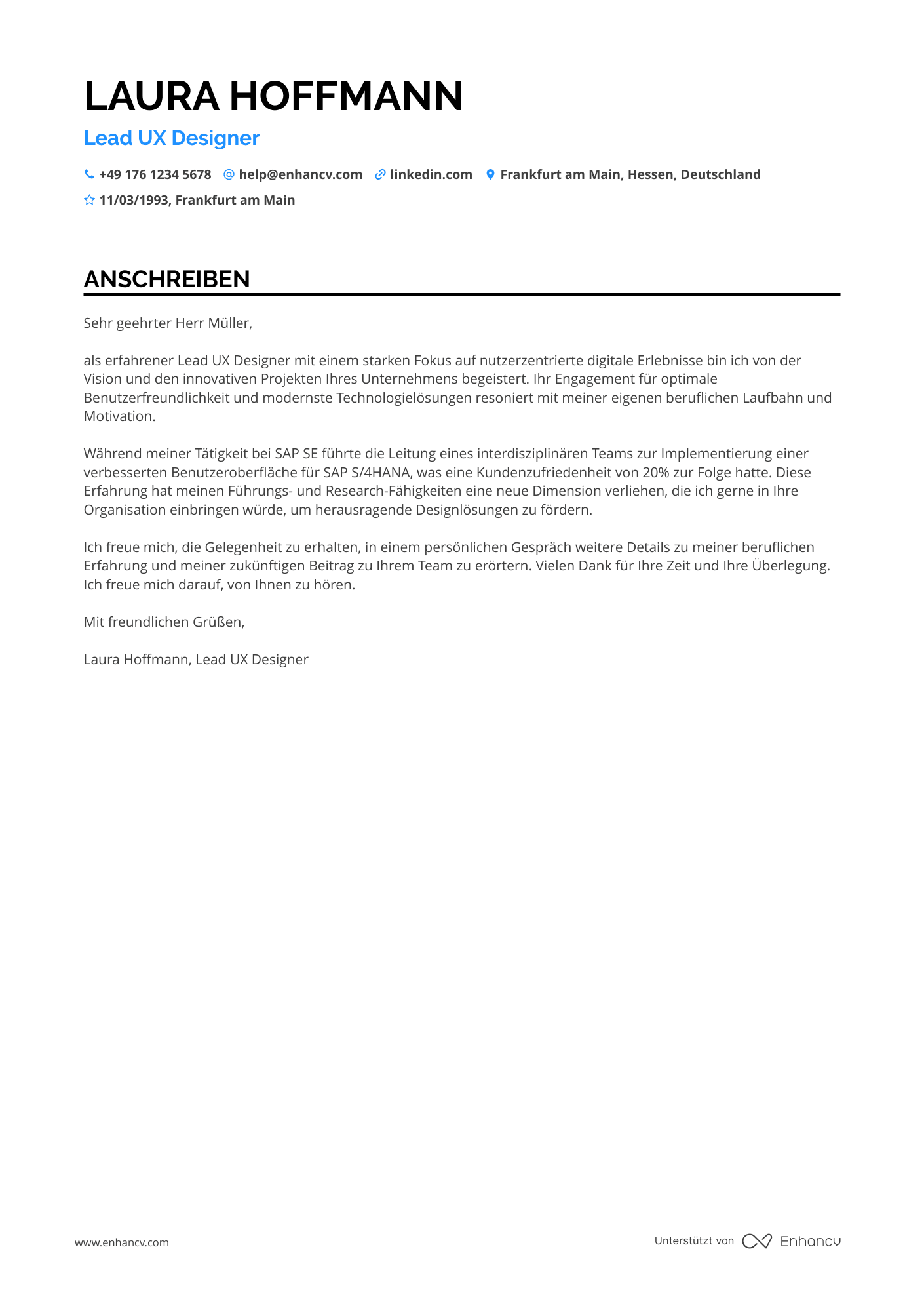 Lead UX Designer Resume Example