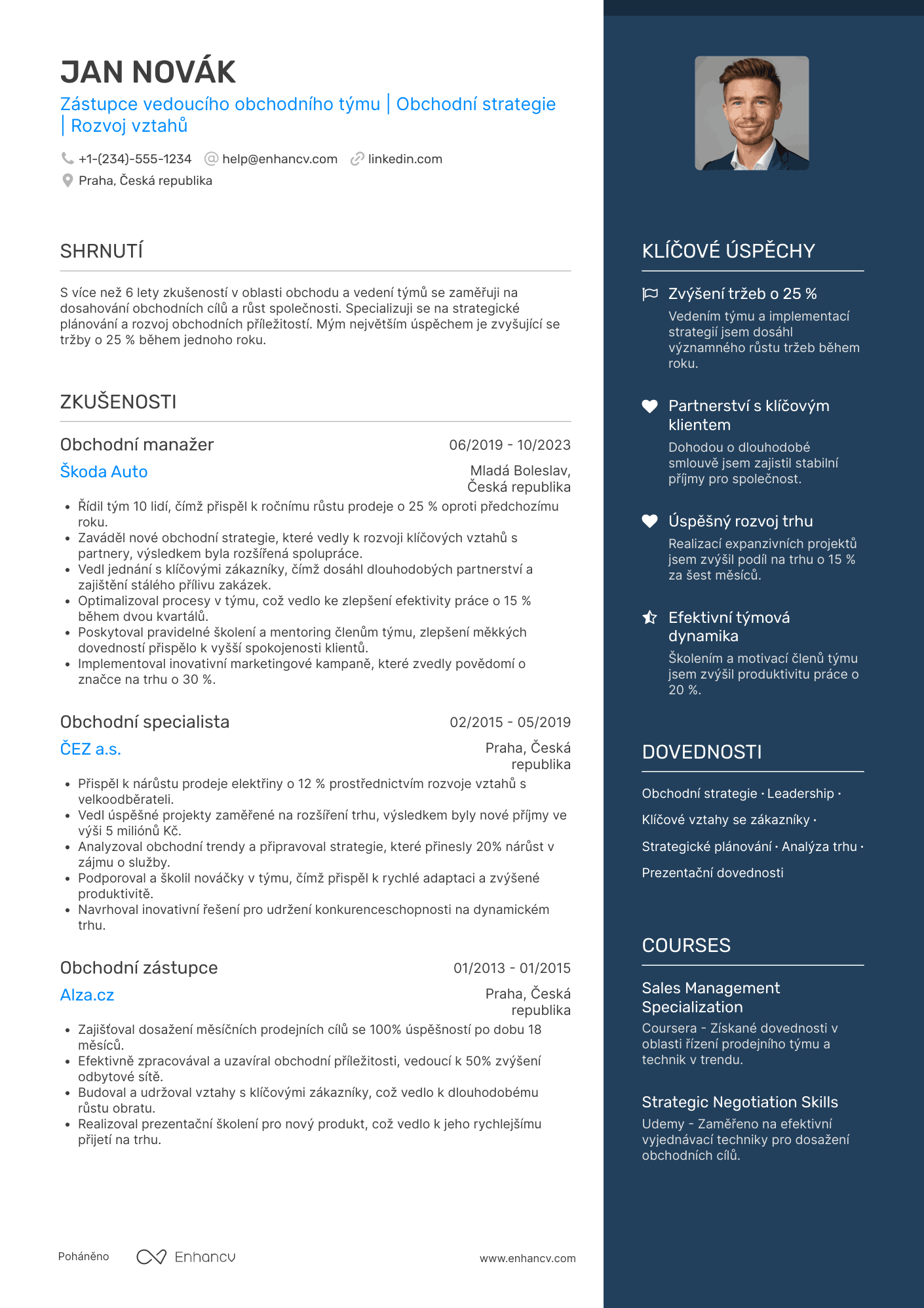 Životopis pro Zástupce vedoucího obchodního týmu Resume Example