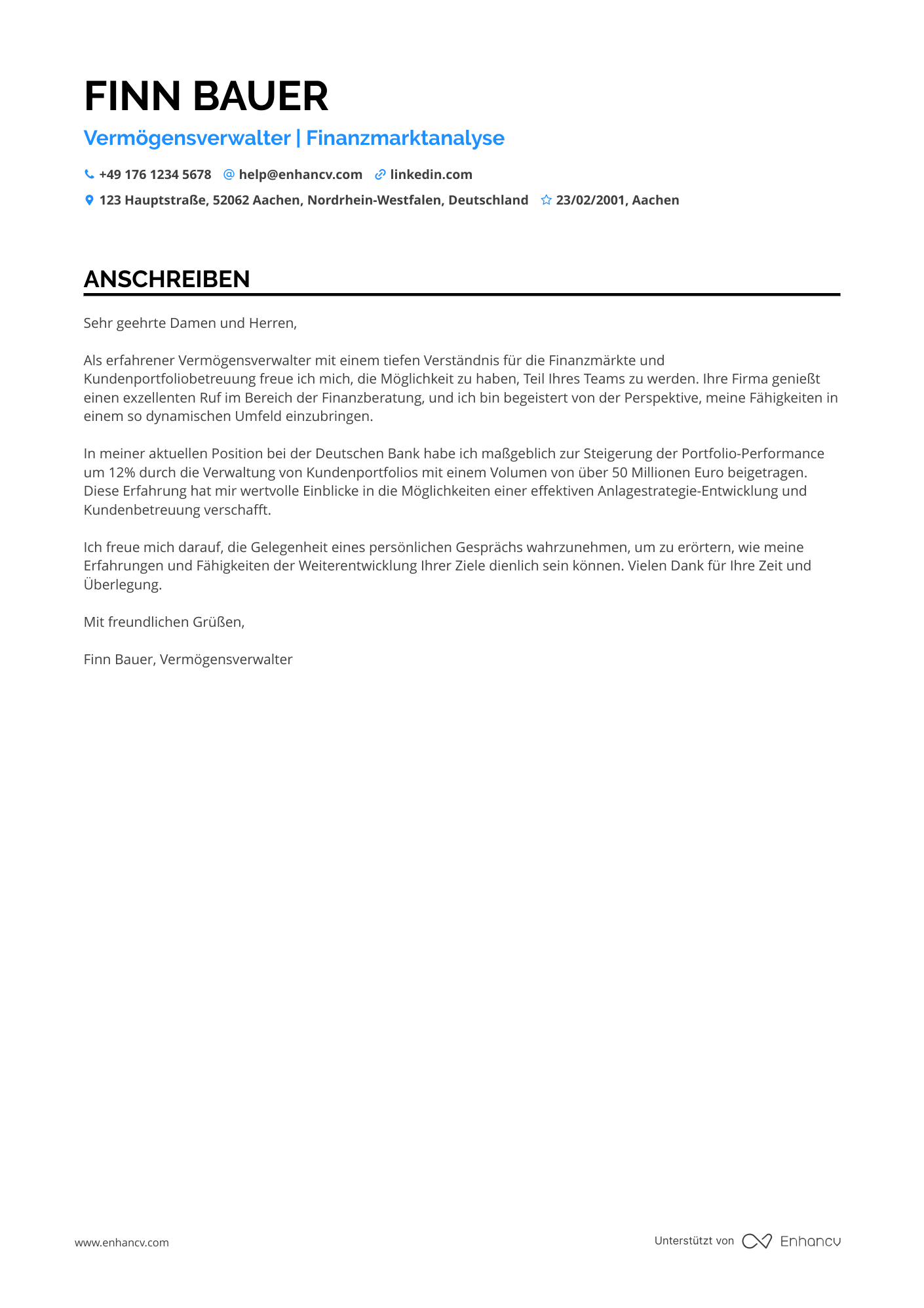 Bankkaufmann in der Vermögensverwaltung Resume Example