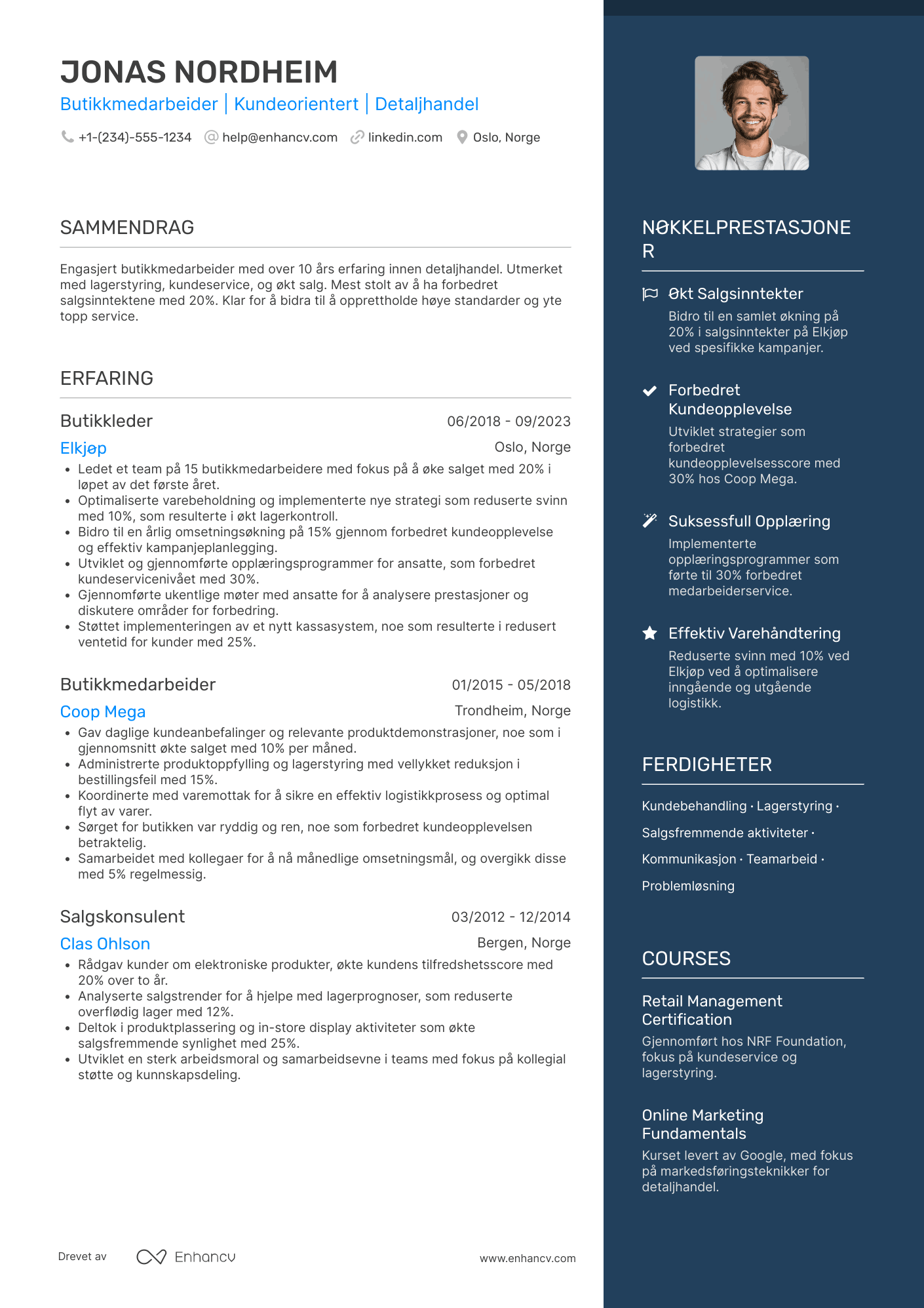 CV for Butikkmedarbeider lagermedarbeider Resume Example