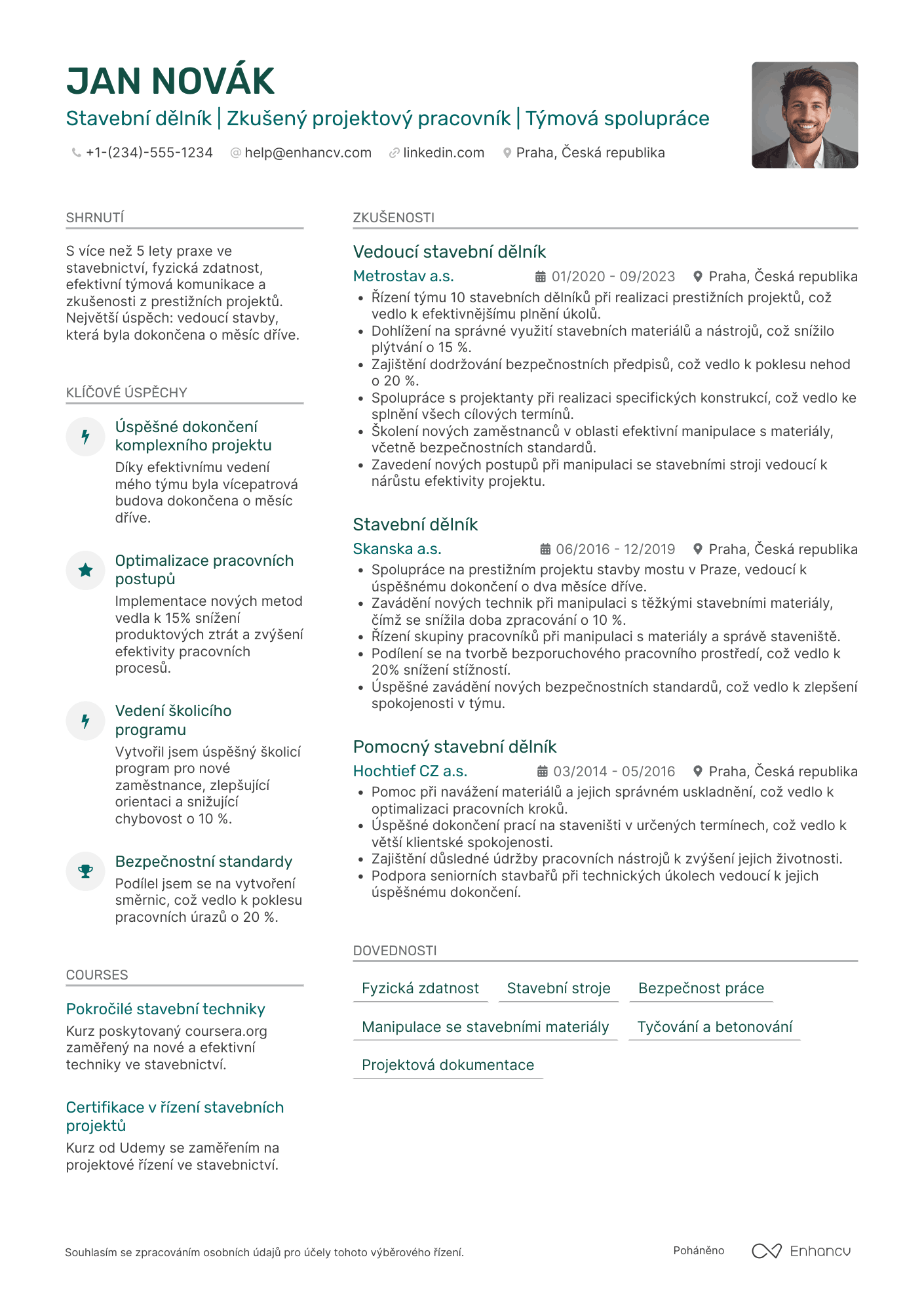 Životopis pro Stavební dělník s praxí Resume Example