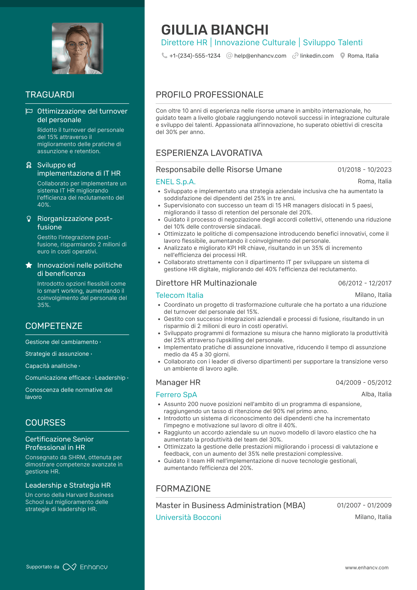 CV Direttore generale delle risorse umane Resume Example