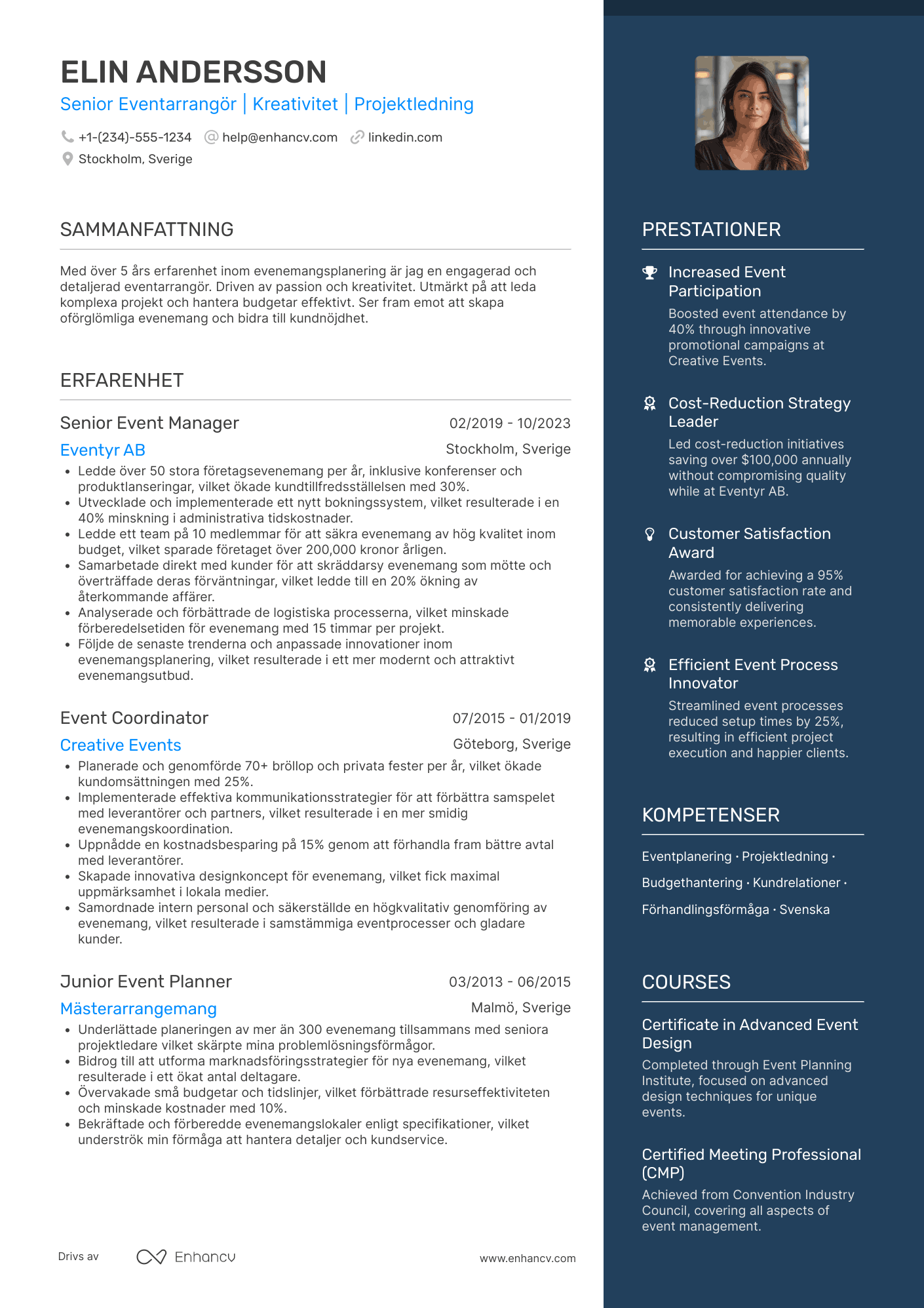 CV för Senior Eventarrangör Resume Example