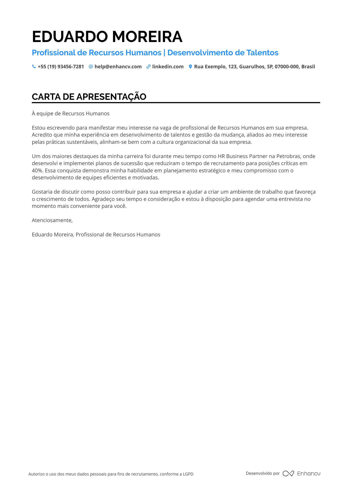 RH Júnior Resume Example