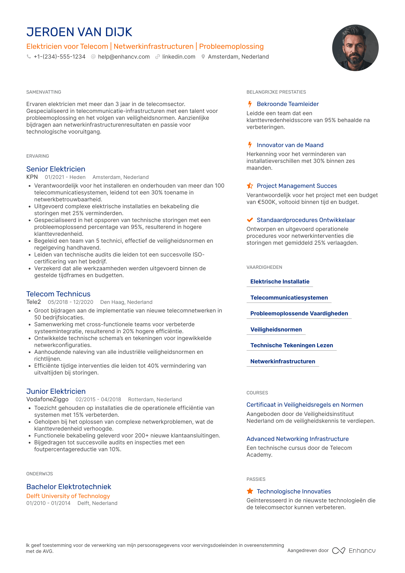 CV voor Elektricien voor Telecom Resume Example