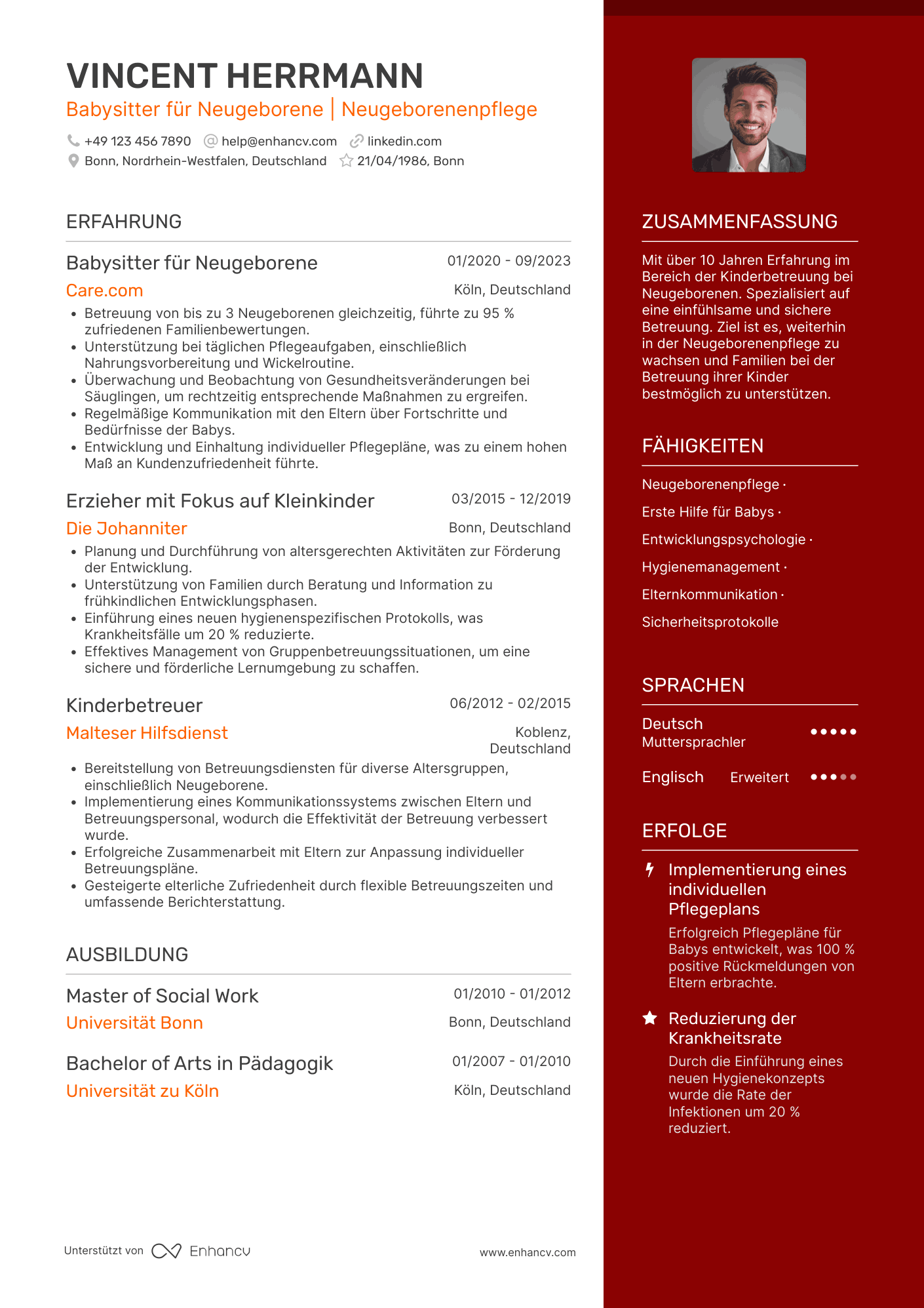 Lebenslauf als Babysitter für Neugeborene Resume Example