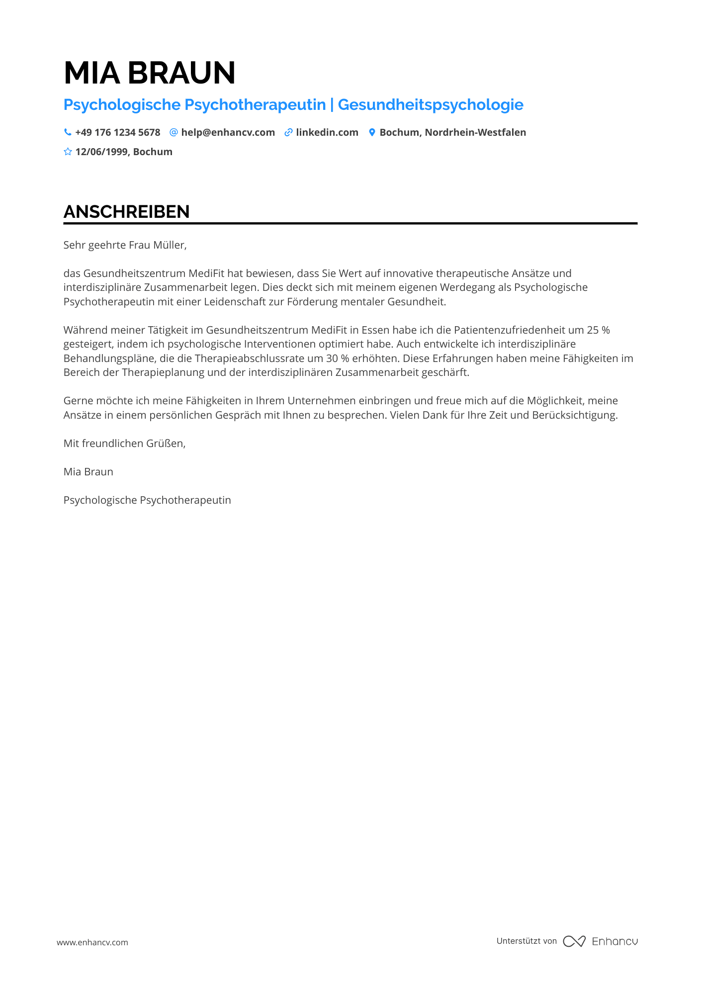 Psychologe in der Gesundheitsbranche Resume Example