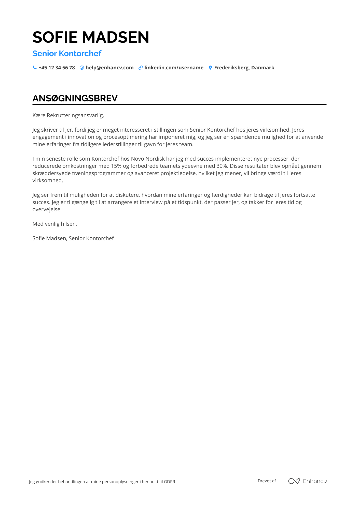 Ansøgningsbrev til Senior kontorchef Resume Example