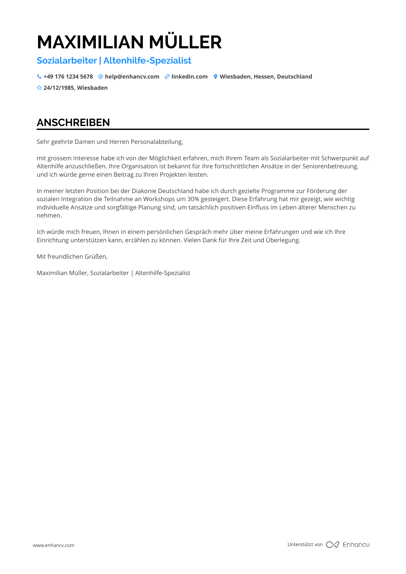 Sozialarbeiter in der Altenhilfe Resume Example