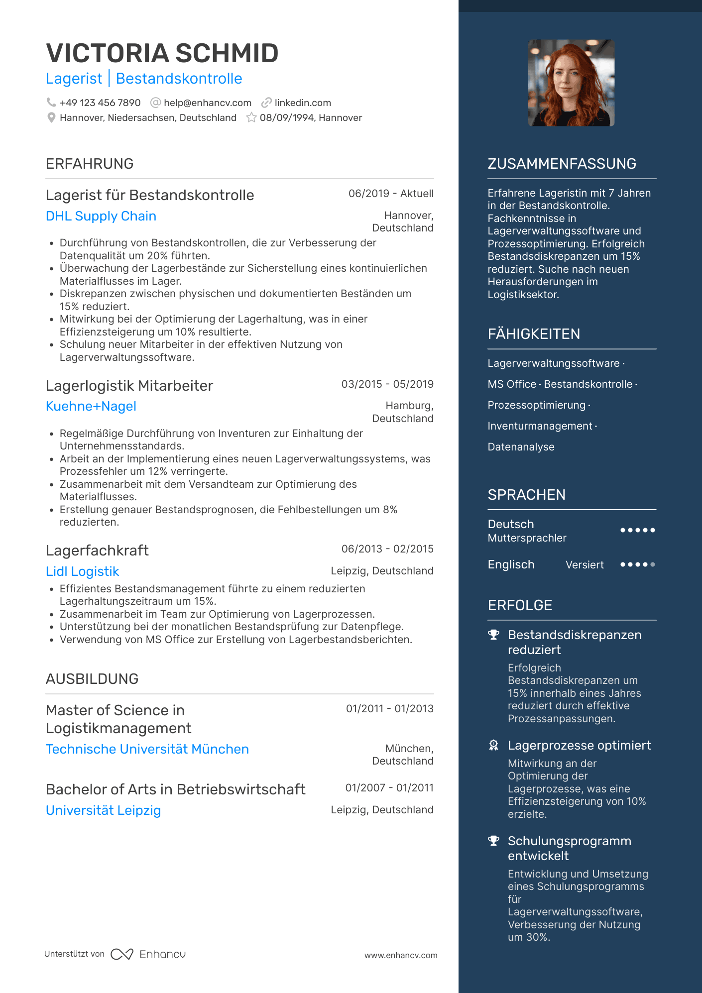 Lebenslauf als Lagerist für Bestandskontrolle Resume Example