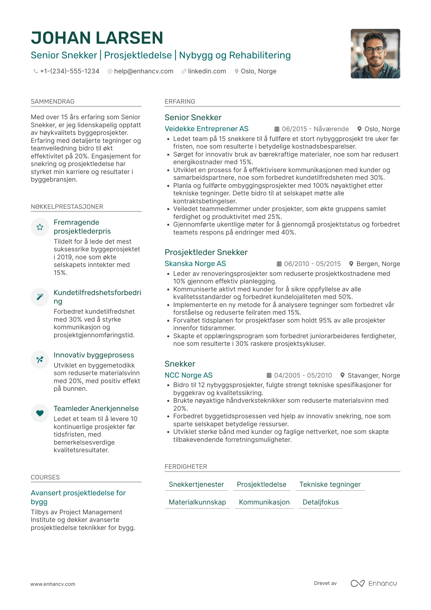 CV for Senior snekker Resume Example