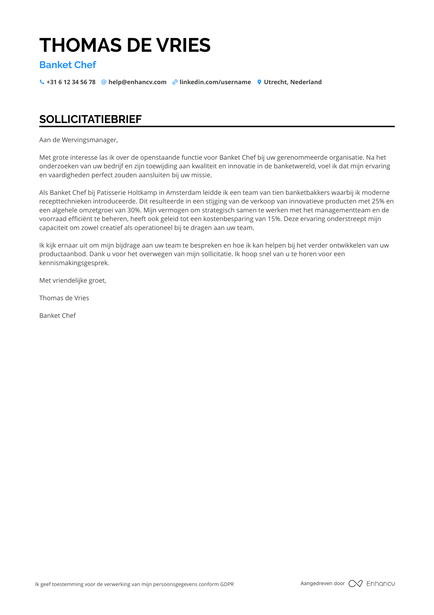 Sollicitatiebrief voor Banket Chef Resume Example