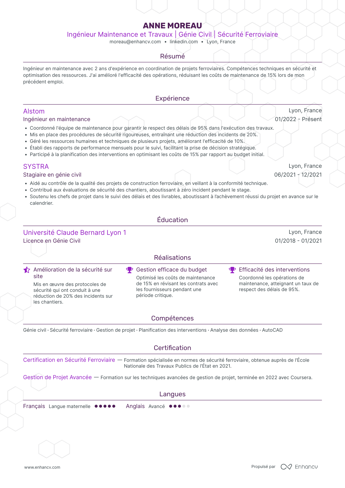 Ingénieur Civil Junior Resume Example