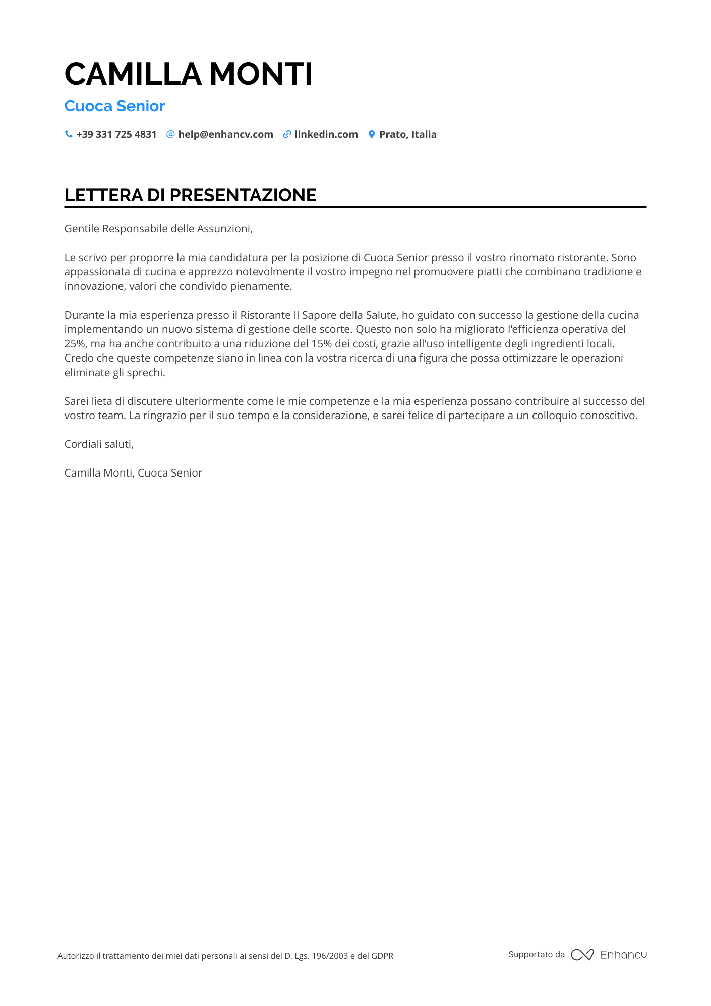 Pizzaiolo per Ristorante Tradizionale Resume Example