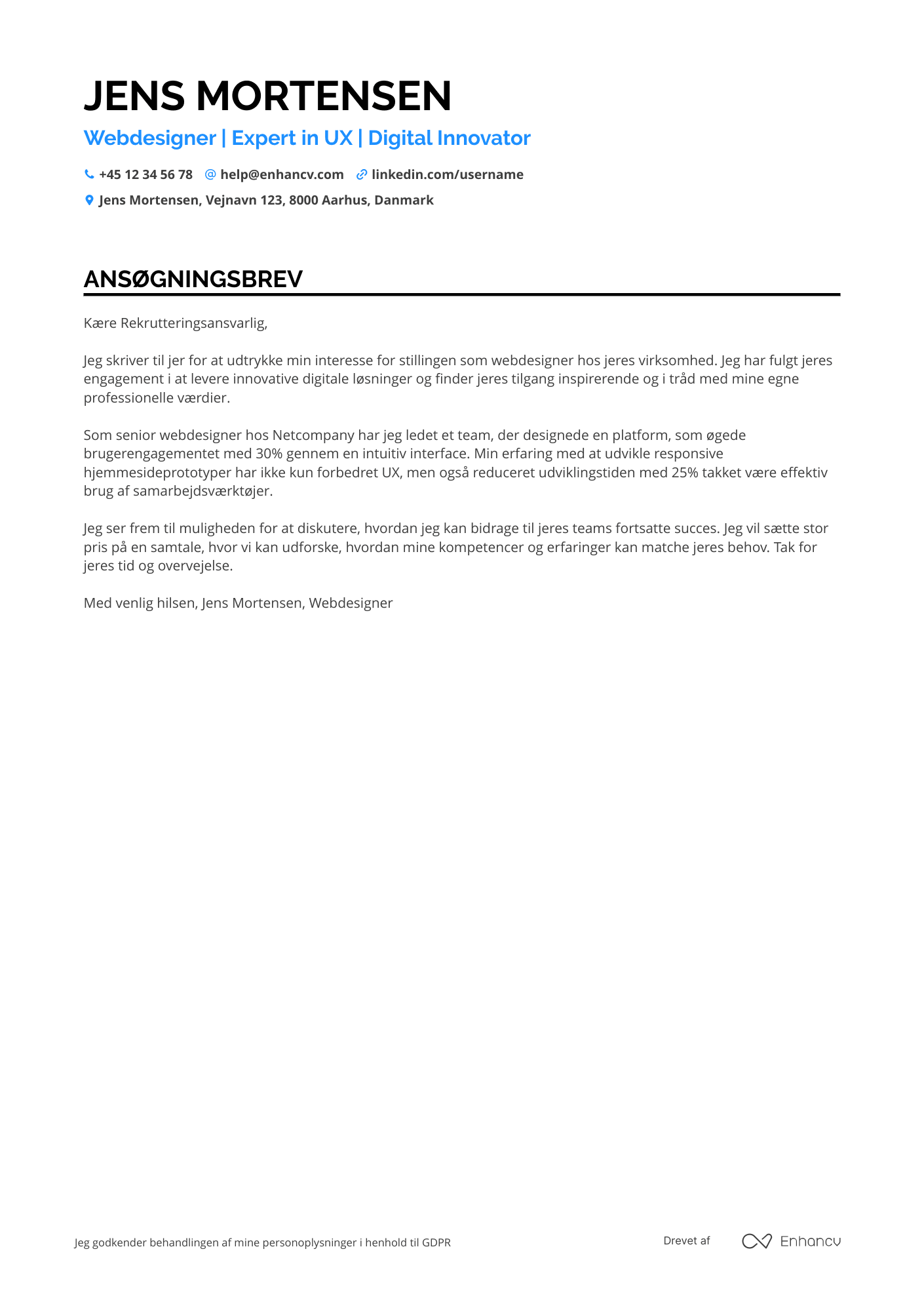 Ansøgningsbrev til Webdesigner Resume Example