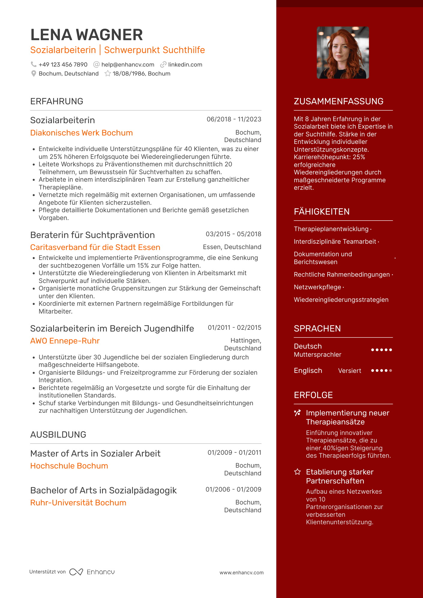 Lebenslauf als Sozialarbeiter in der Suchthilfe Resume Example