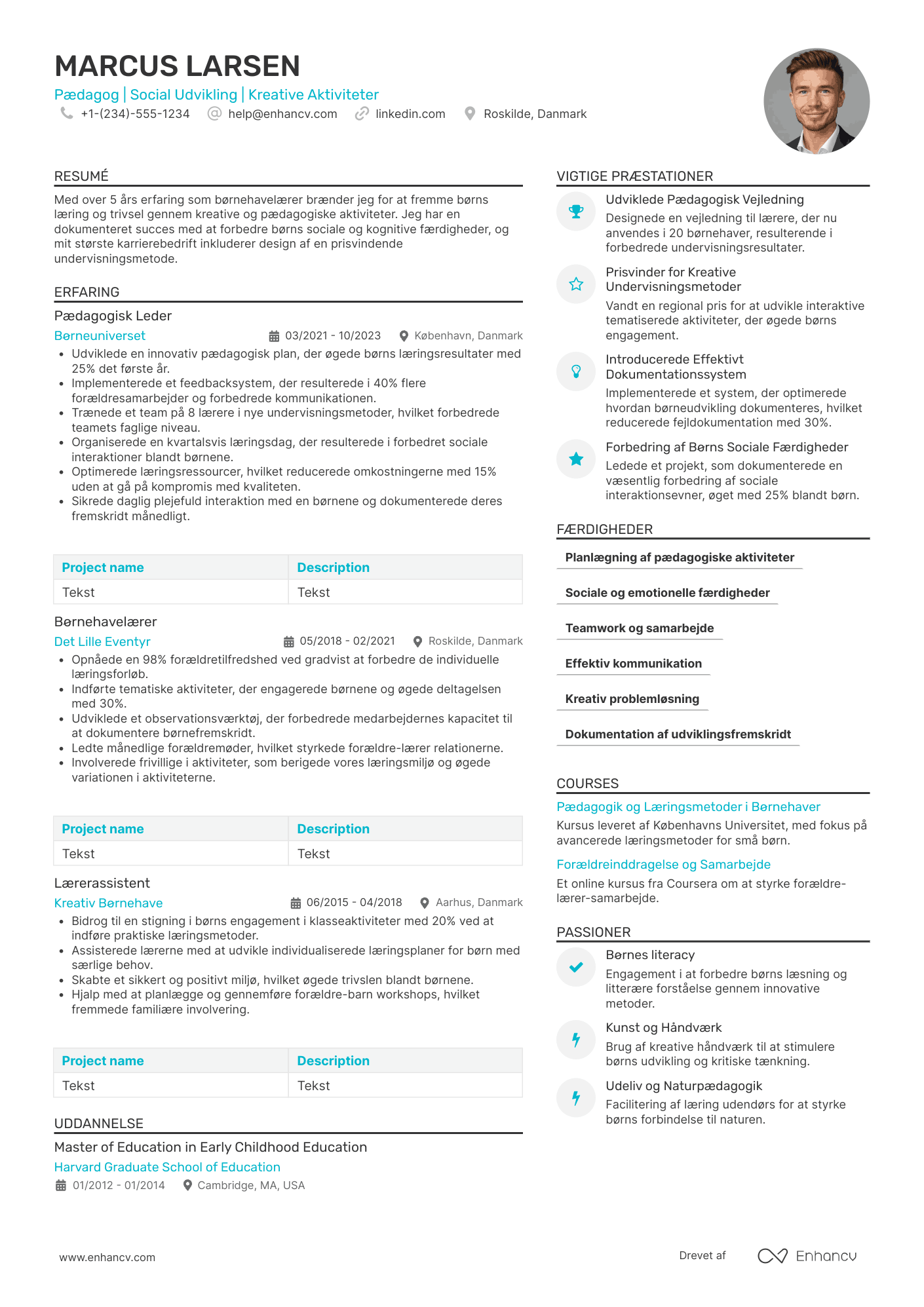 CV til Børnehavelærer Resume Example
