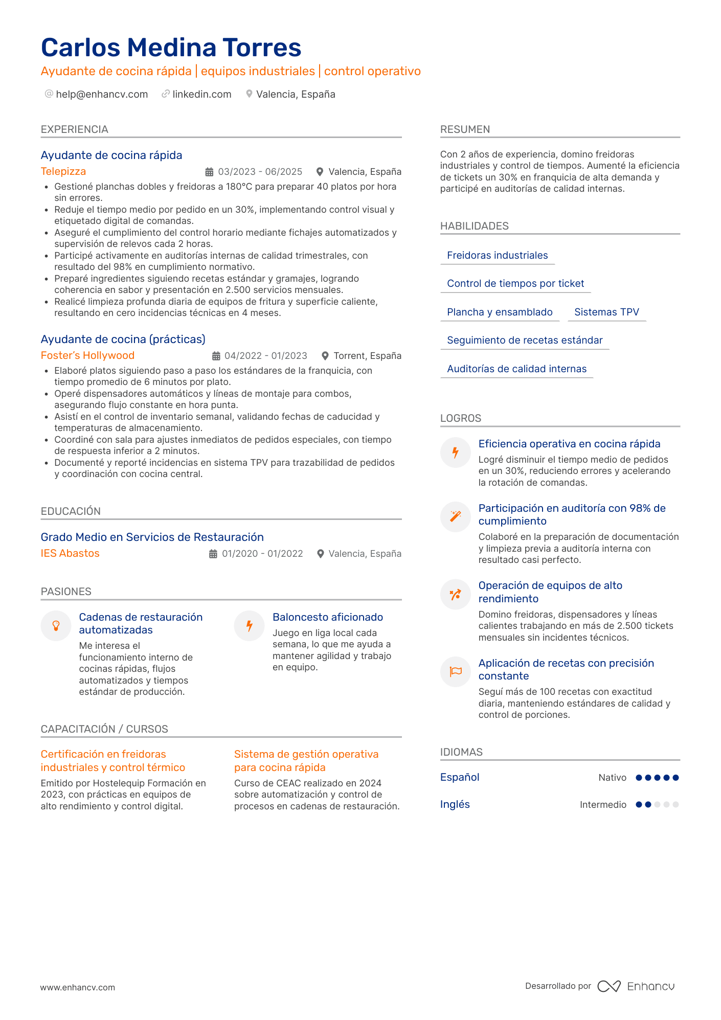 Ejemplo de currículum de ayudante de cocina rápida Resume Example