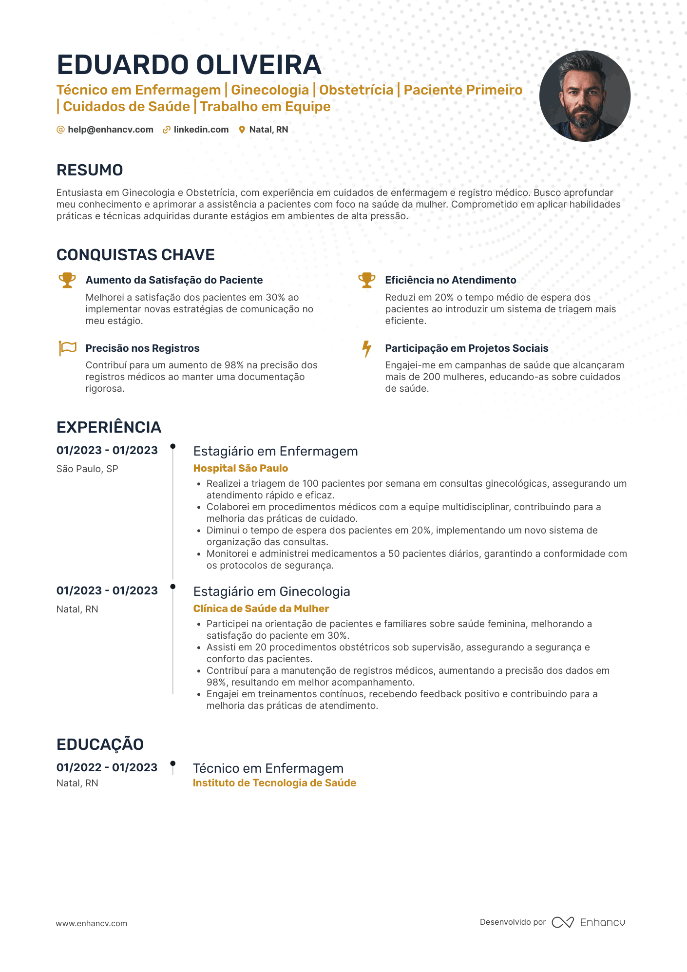Técnico de enfermagem em ginecologia e obstetrícia Resume Example