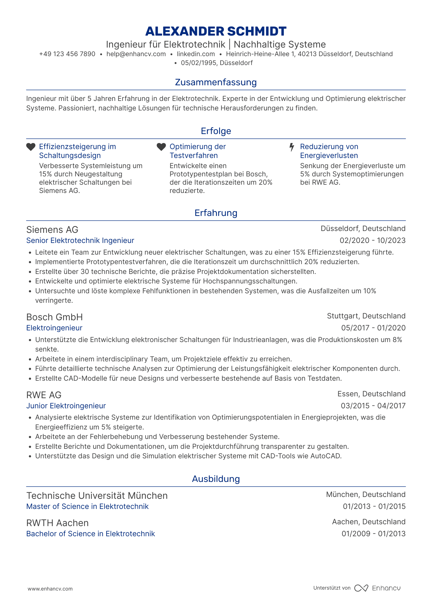 Lebenslauf als Ingenieur für Elektrotechnik Resume Example