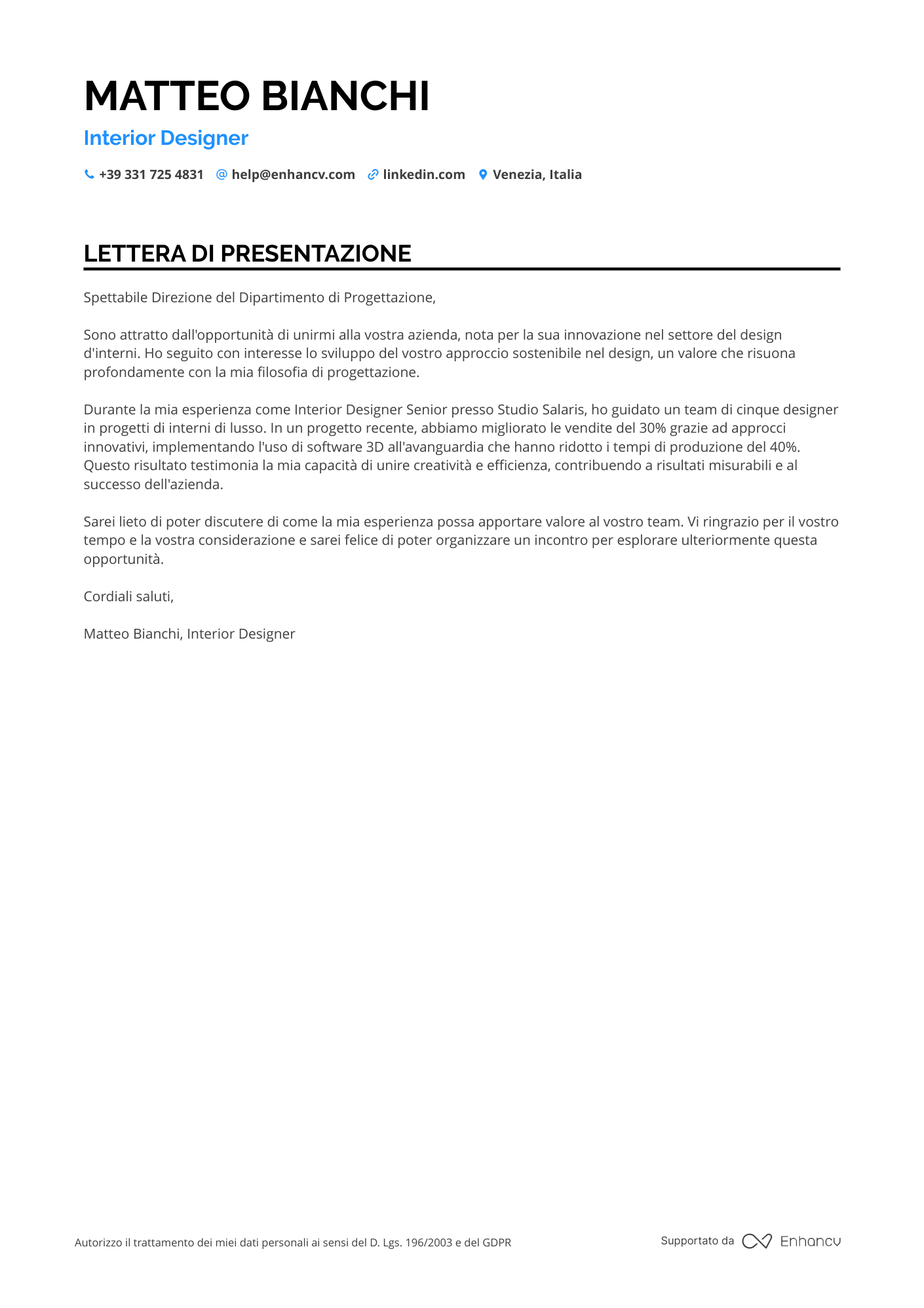 Interior Designer Freelance Resume Example