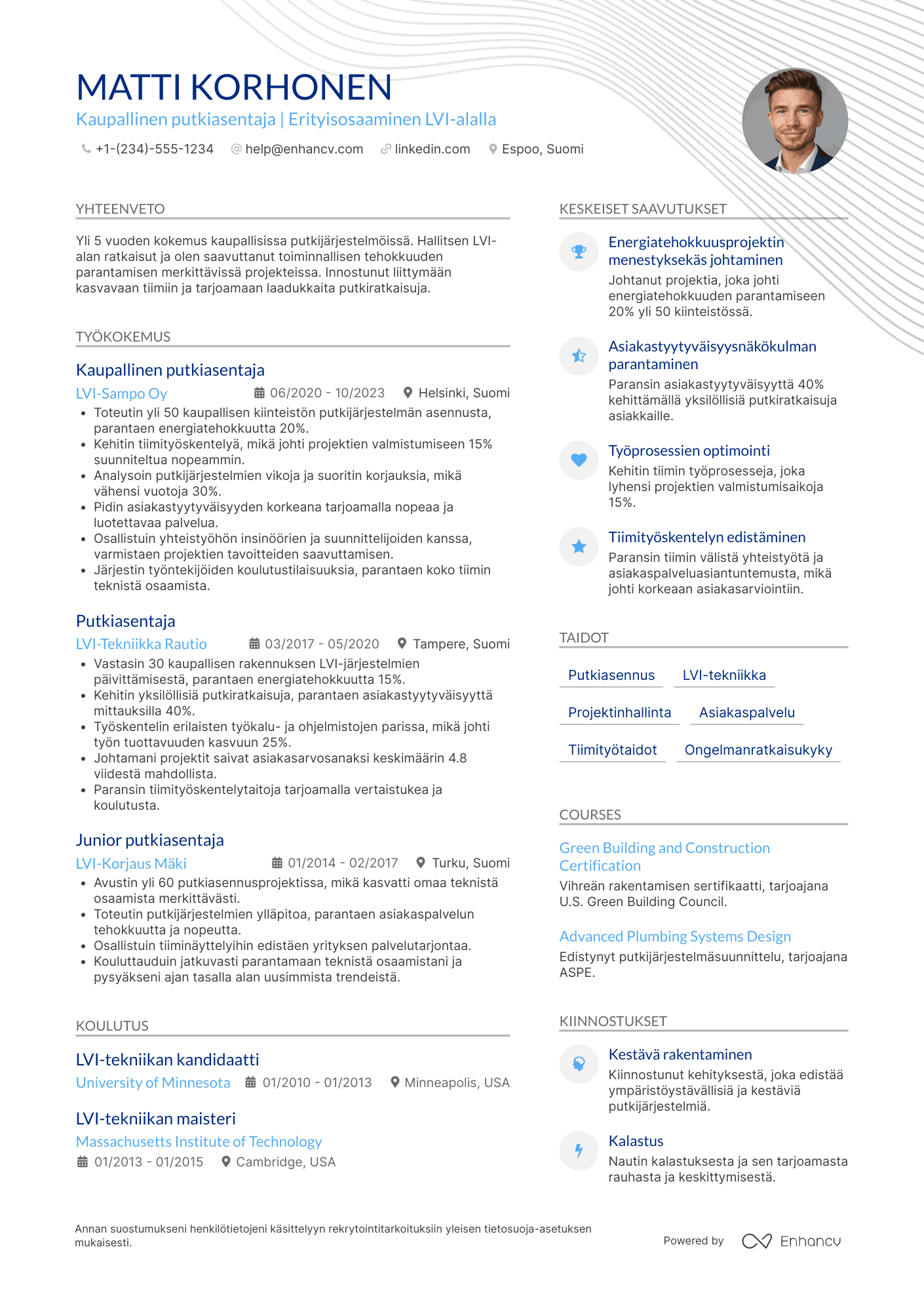 Ansioluettelo Kaupallinen putkiasentaja Resume Example