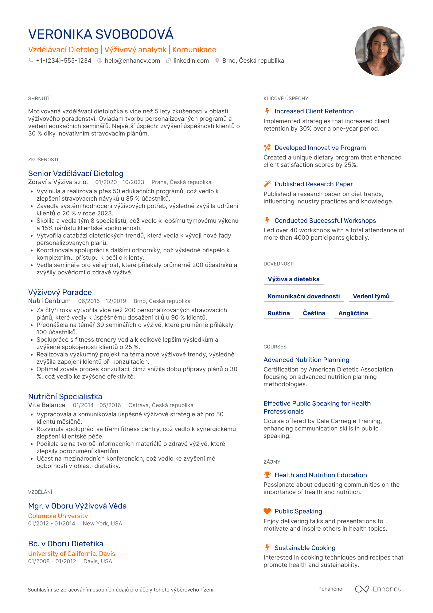Životopis pro Образовательный диетолог Resume Example