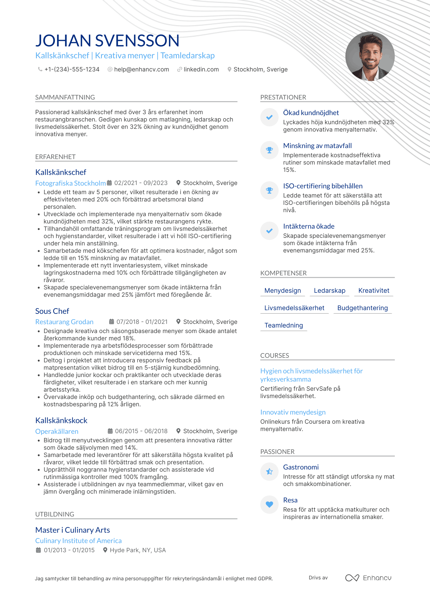 CV för Kallskänkschef Resume Example