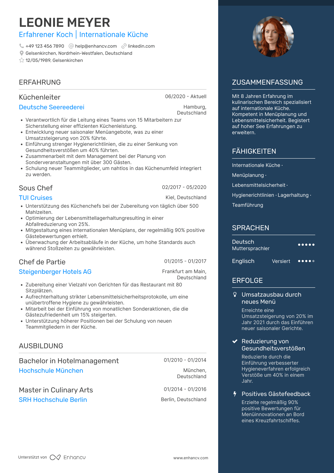 Lebenslauf als Koch in einem Kreuzfahrtschiff Resume Example