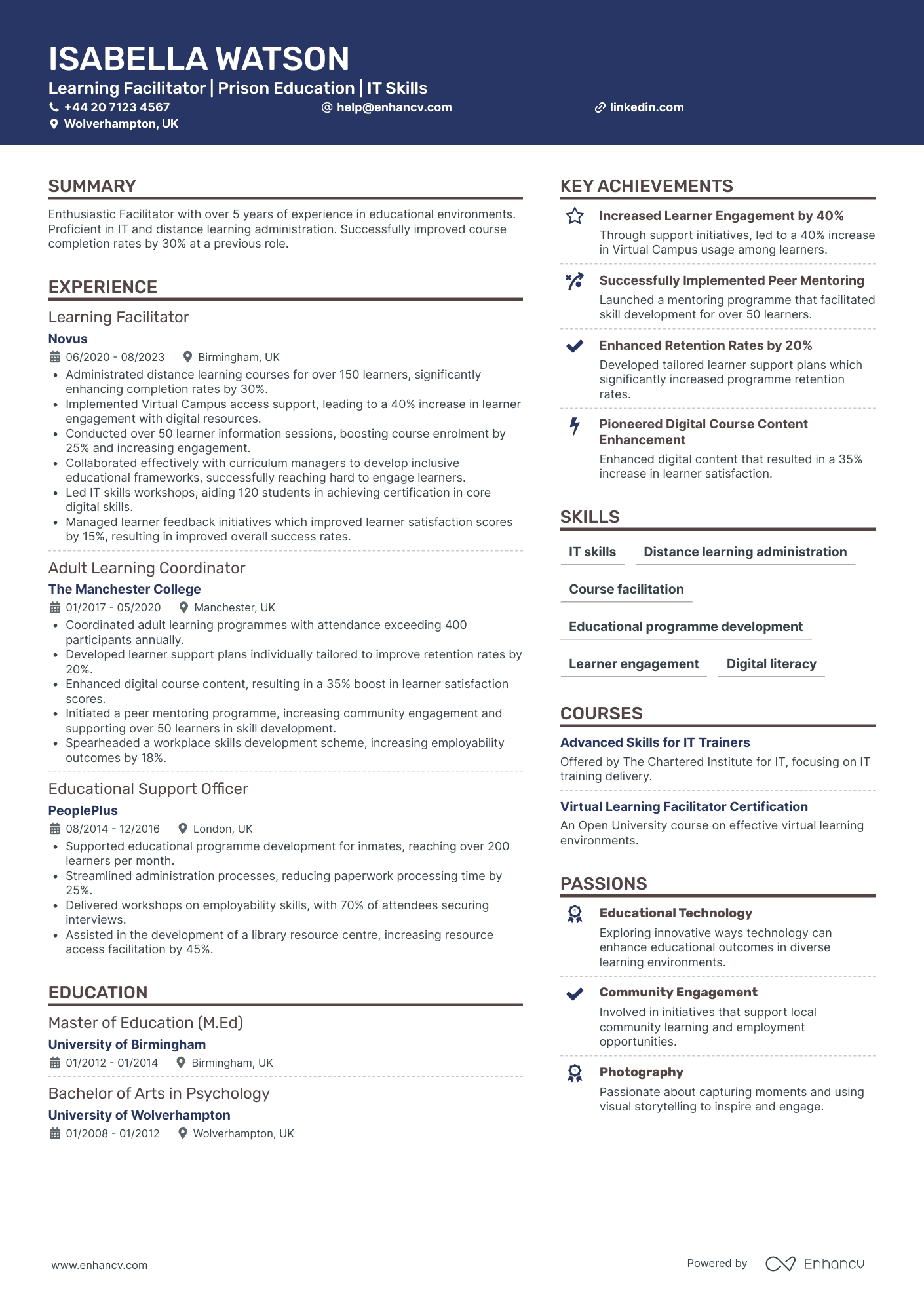 Math Education Training Facilitator Resume Example