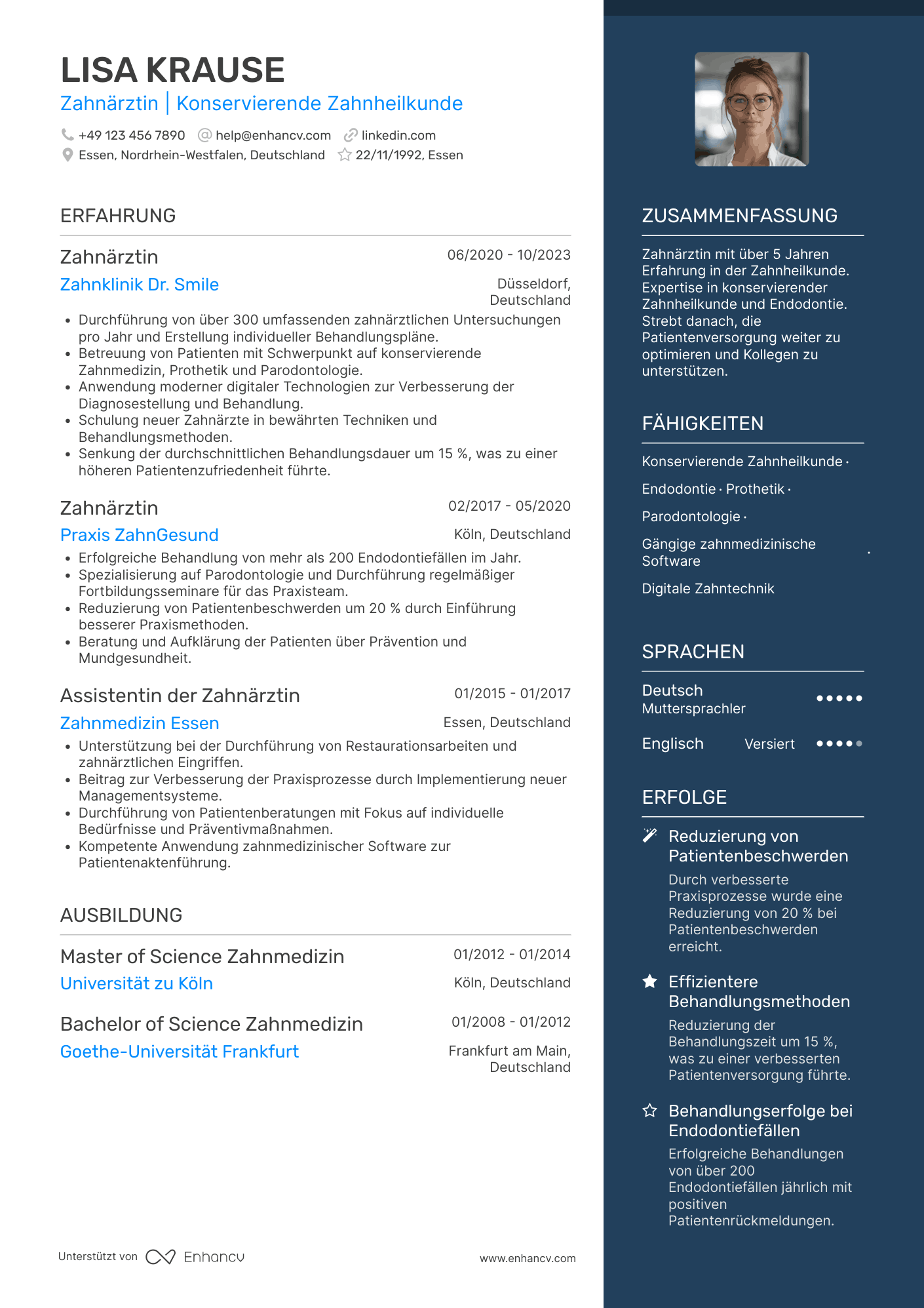 Lebenslauf als Zahnarzt für mittlere Karriere Resume Example