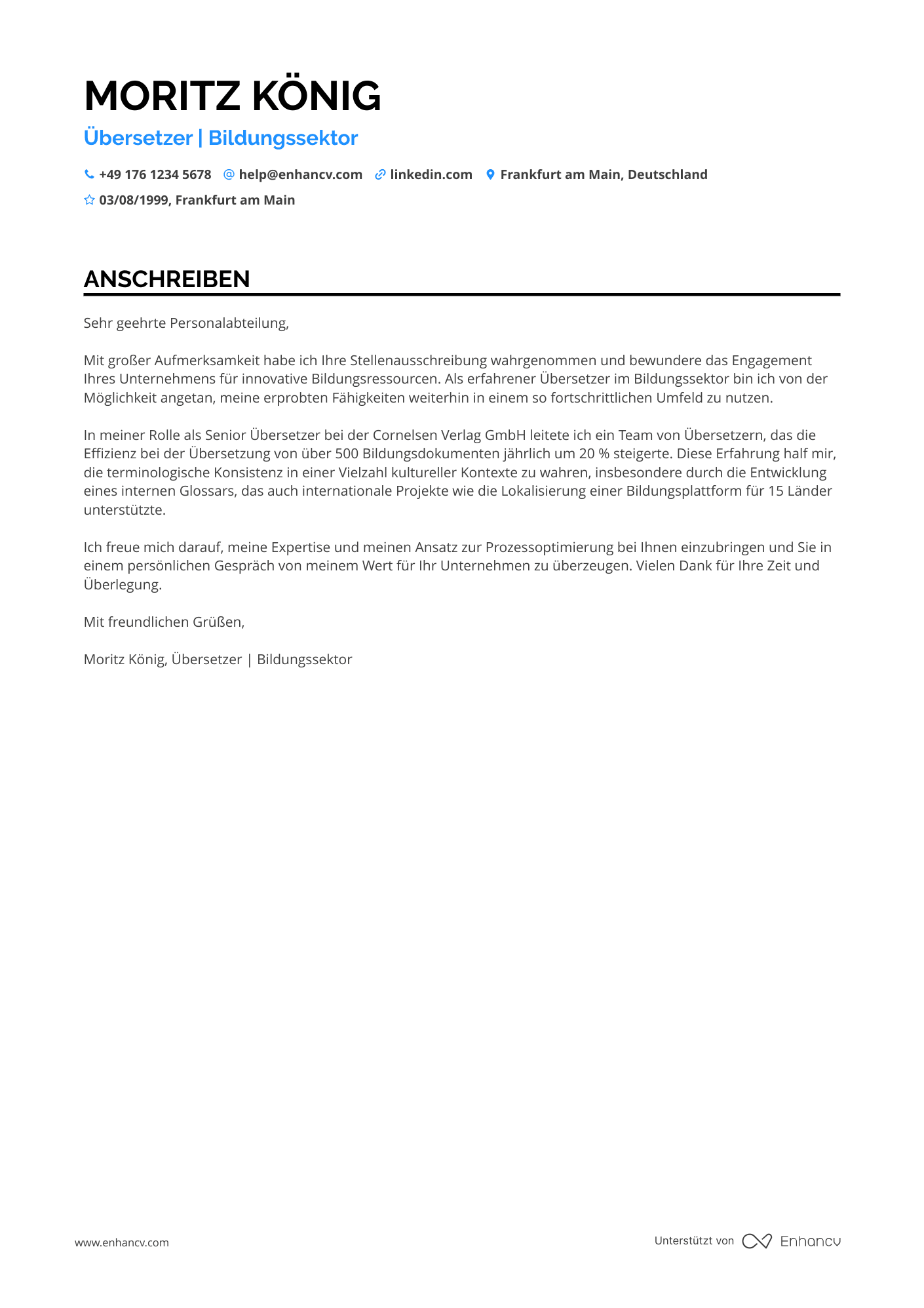 Übersetzer für die Bildungsbranche Resume Example