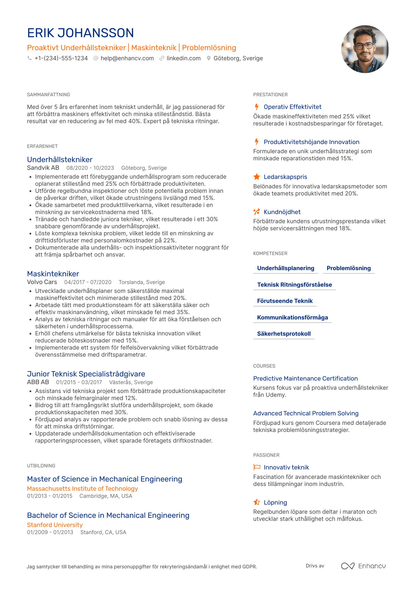 CV för Proaktivt Underhållstekniker Resume Example