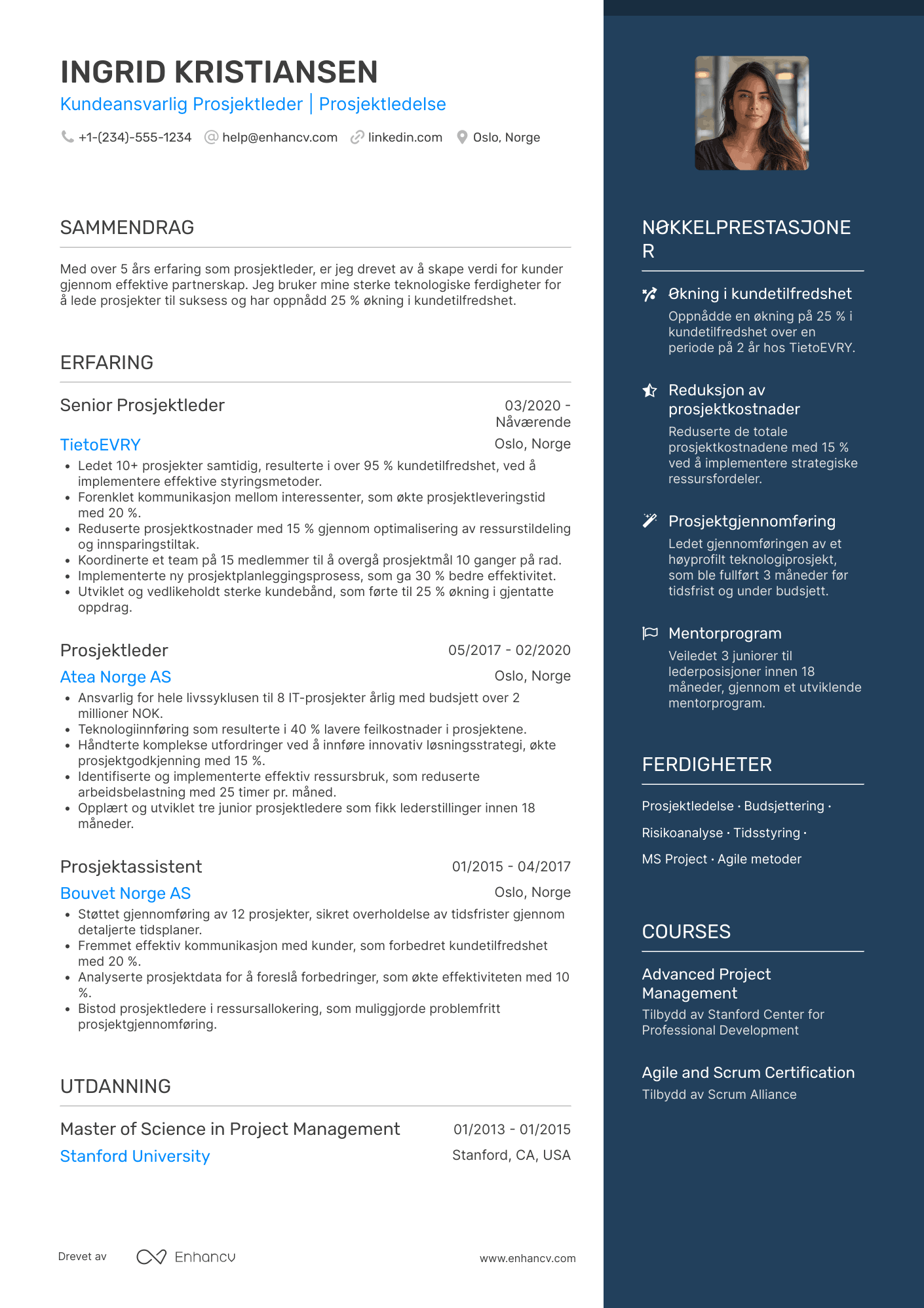 CV for Kundeansvarlig Prosjektleder Resume Example