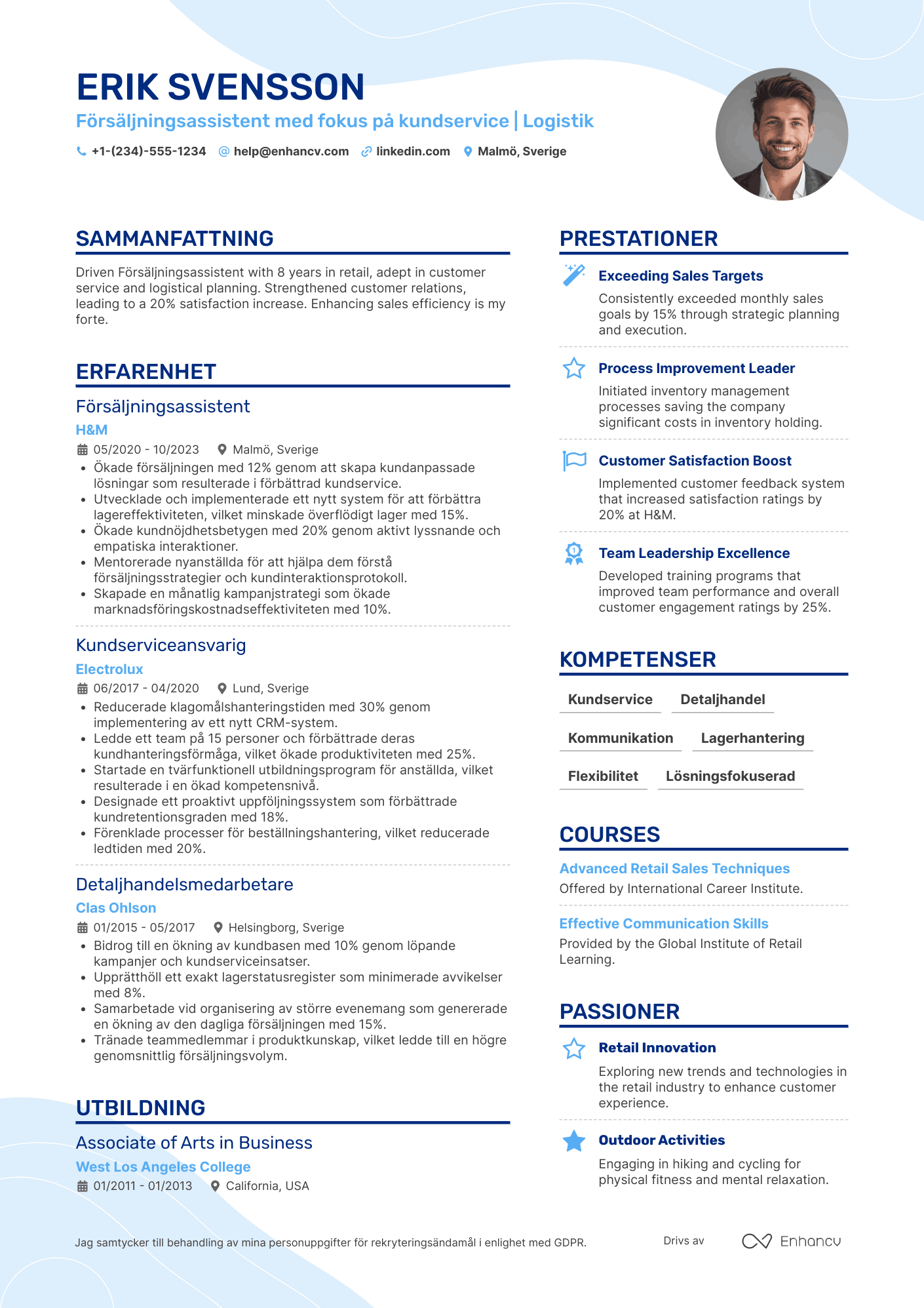 CV för IKEA Medarbetare Försäljningsassistent Resume Example