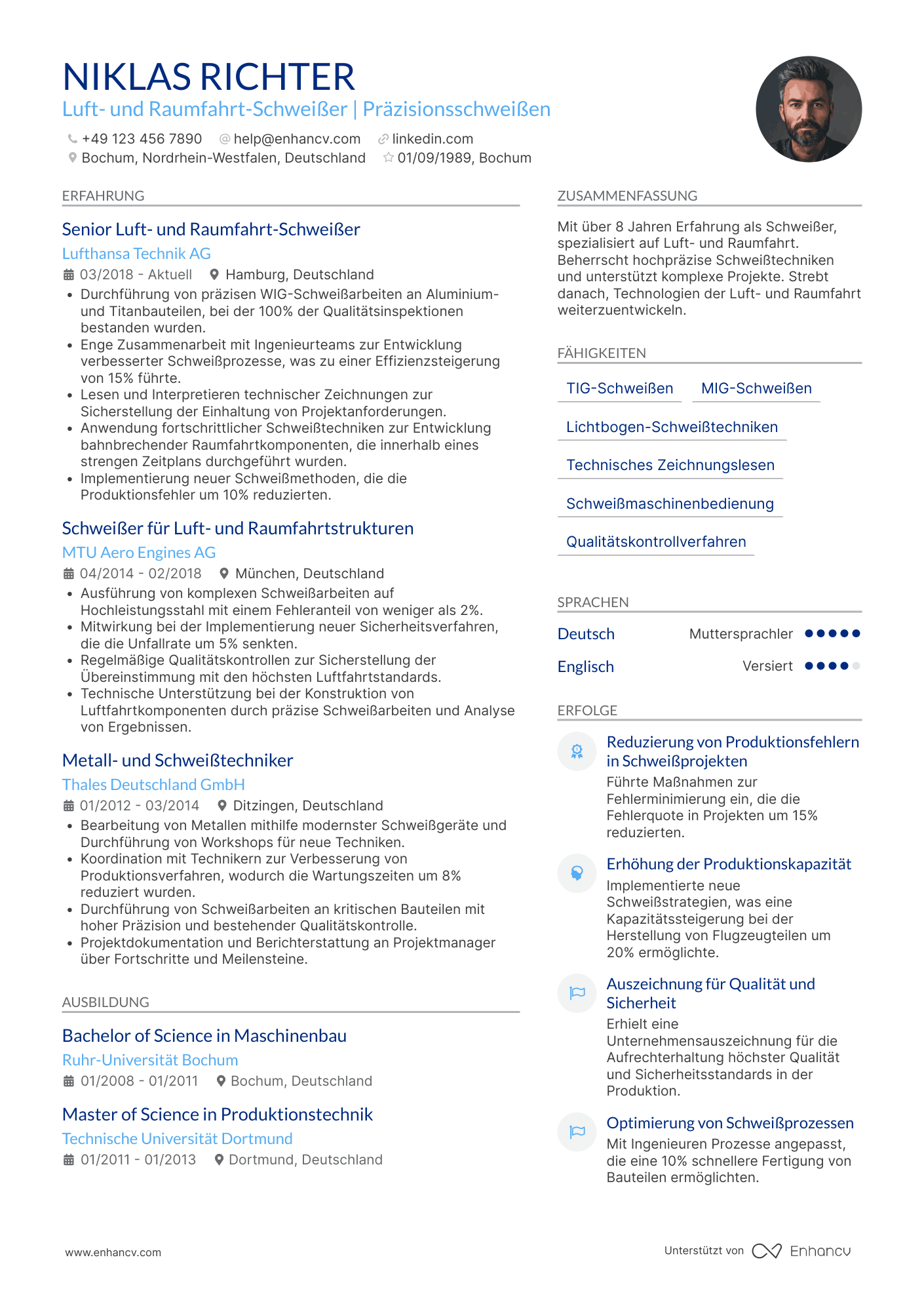 Lebenslauf in Luft  und Raumfahrt Schweißer Resume Example