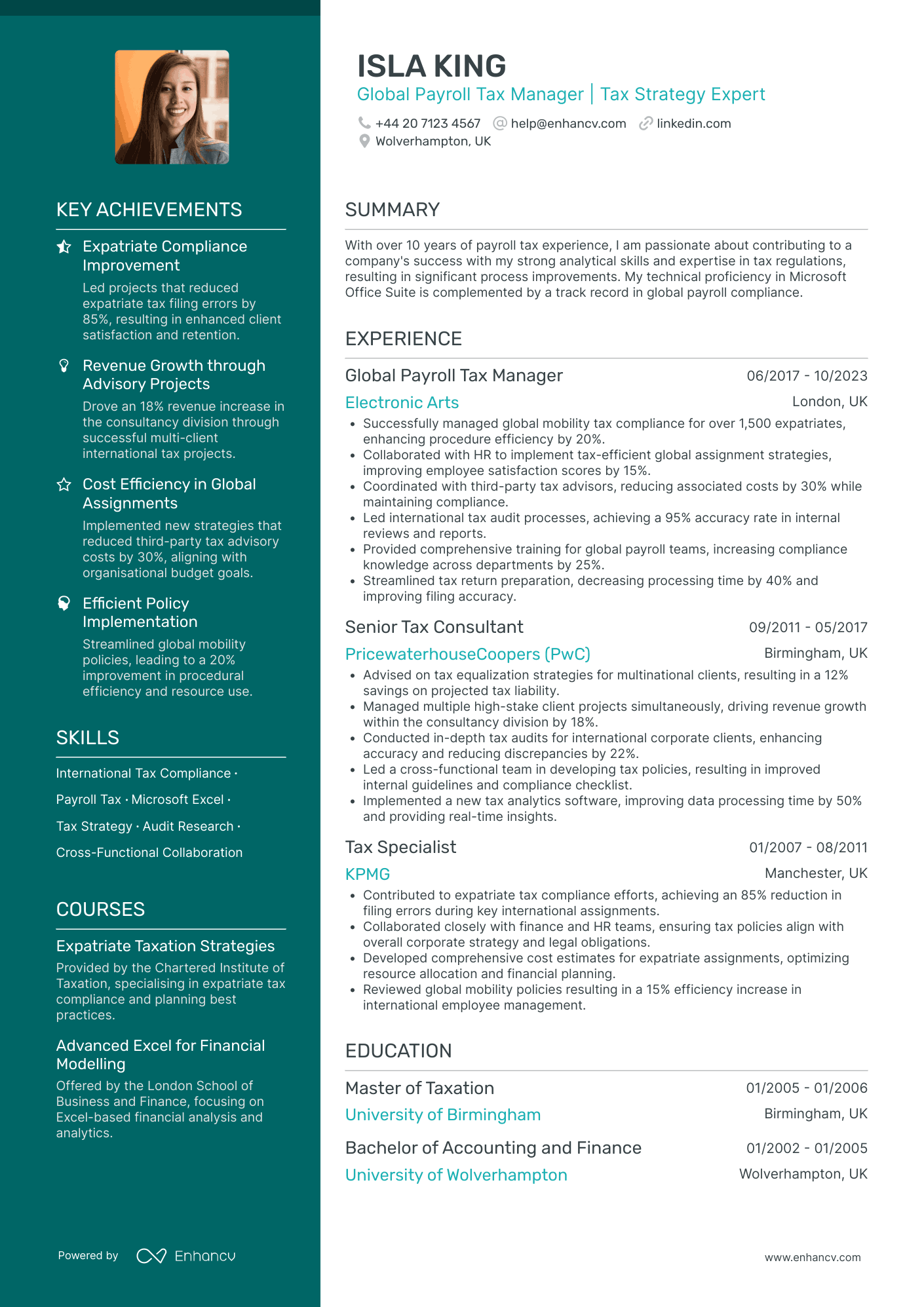 Payroll Manager for Education Sector Resume Example