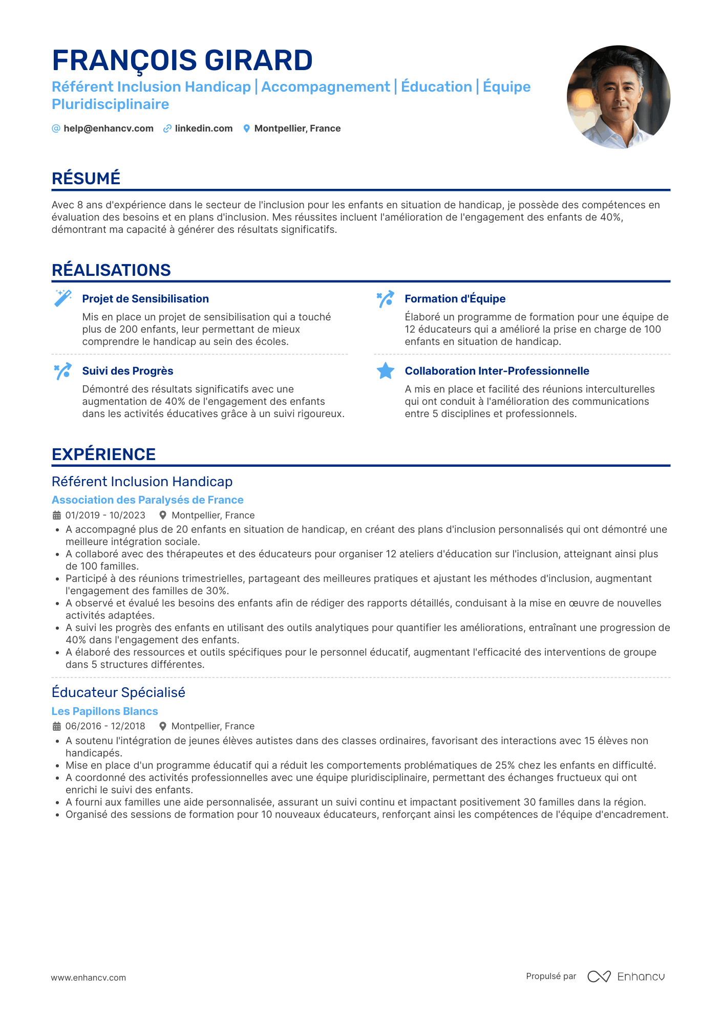 auxiliaire de puériculture pour une structure spécialisée (handicap, Montessori) Resume Example