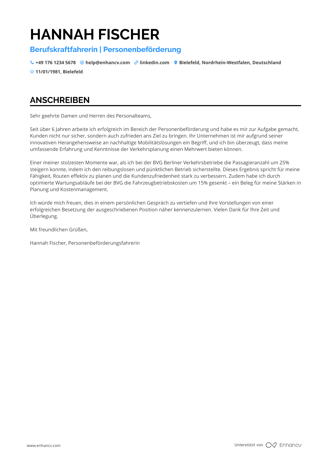 Personenbeförderungsfahrer Resume Example