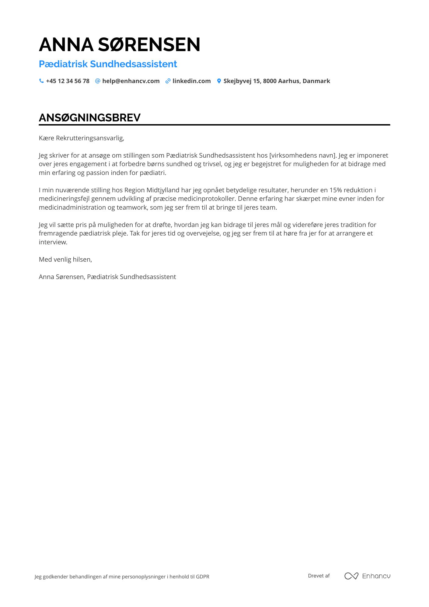 Ansøgningsbrev til Pædiatrisk sundhedsassistent Resume Example