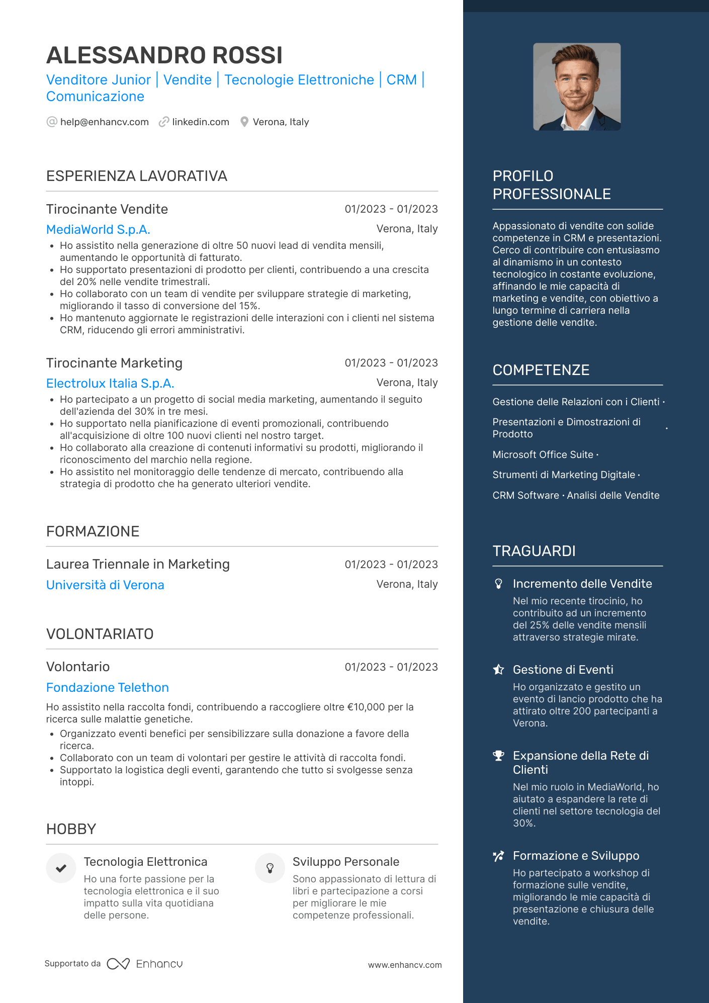 Venditore Junior Resume Example