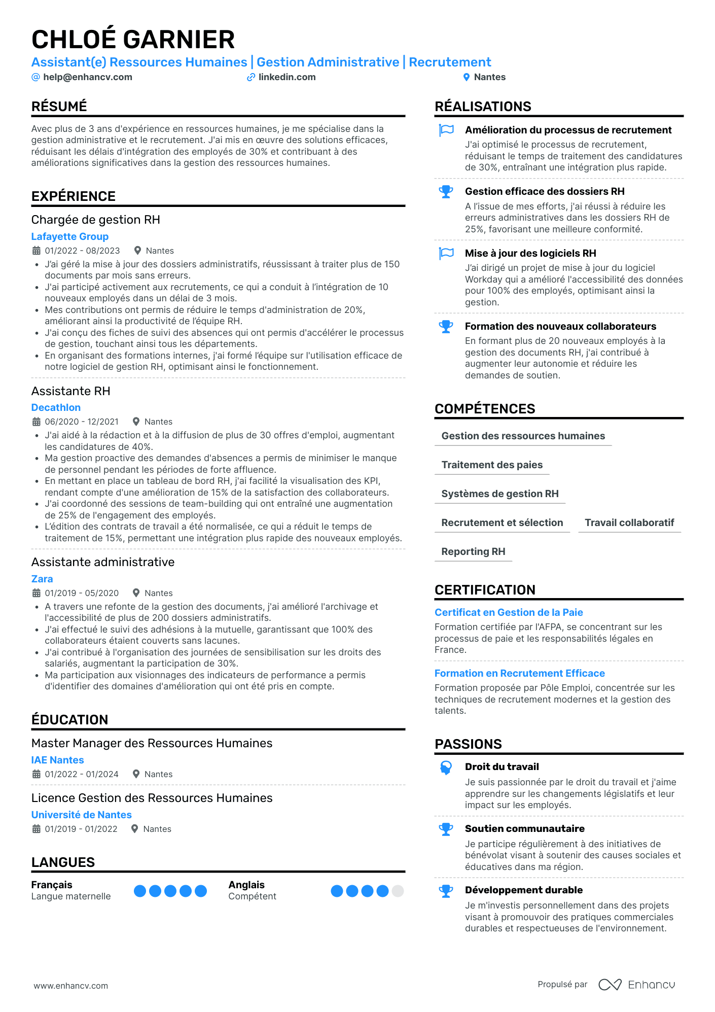 Alternance RH Resume Example