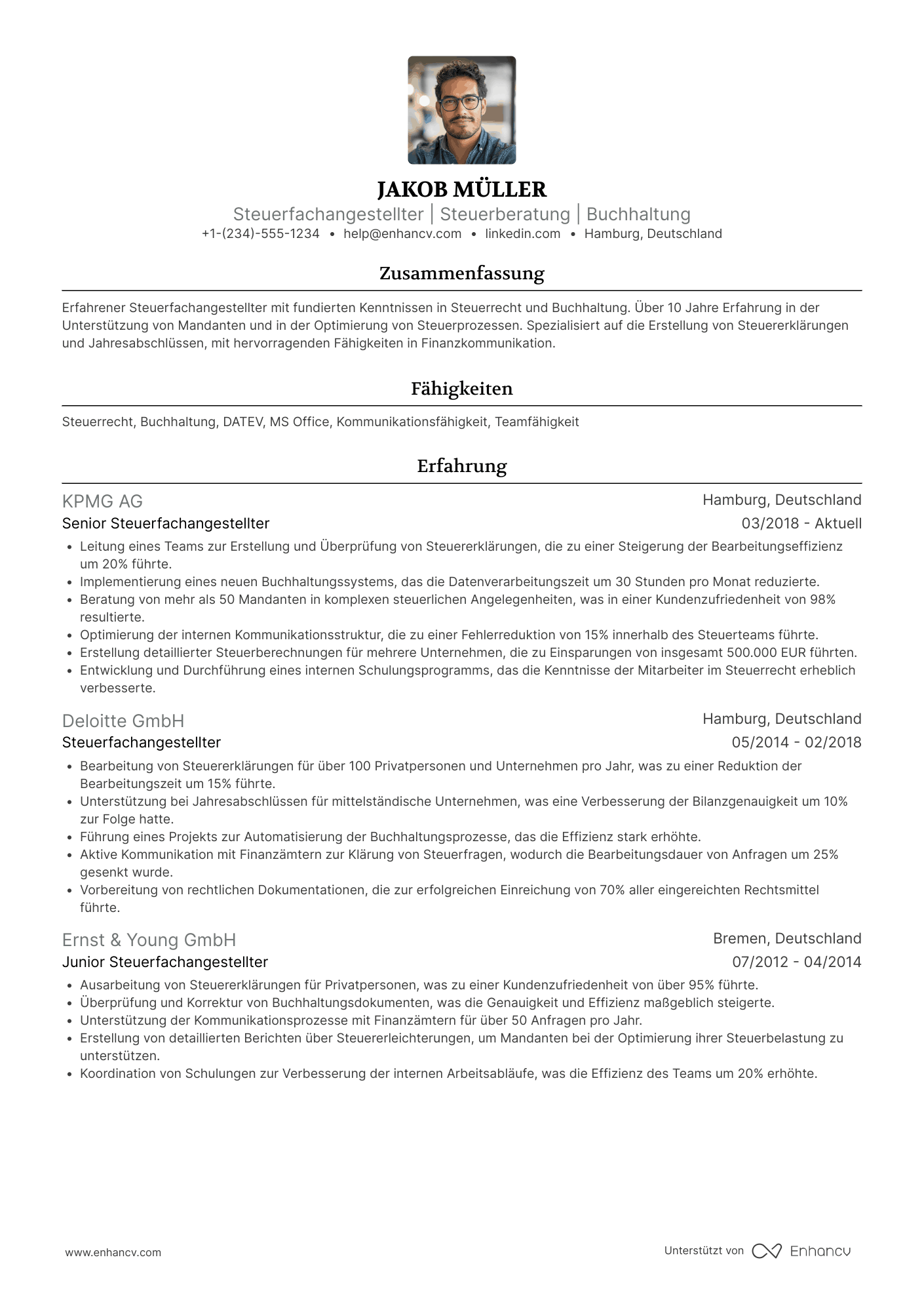 Lebenslauf Beispiel für Steuerfachangestellte Resume Example