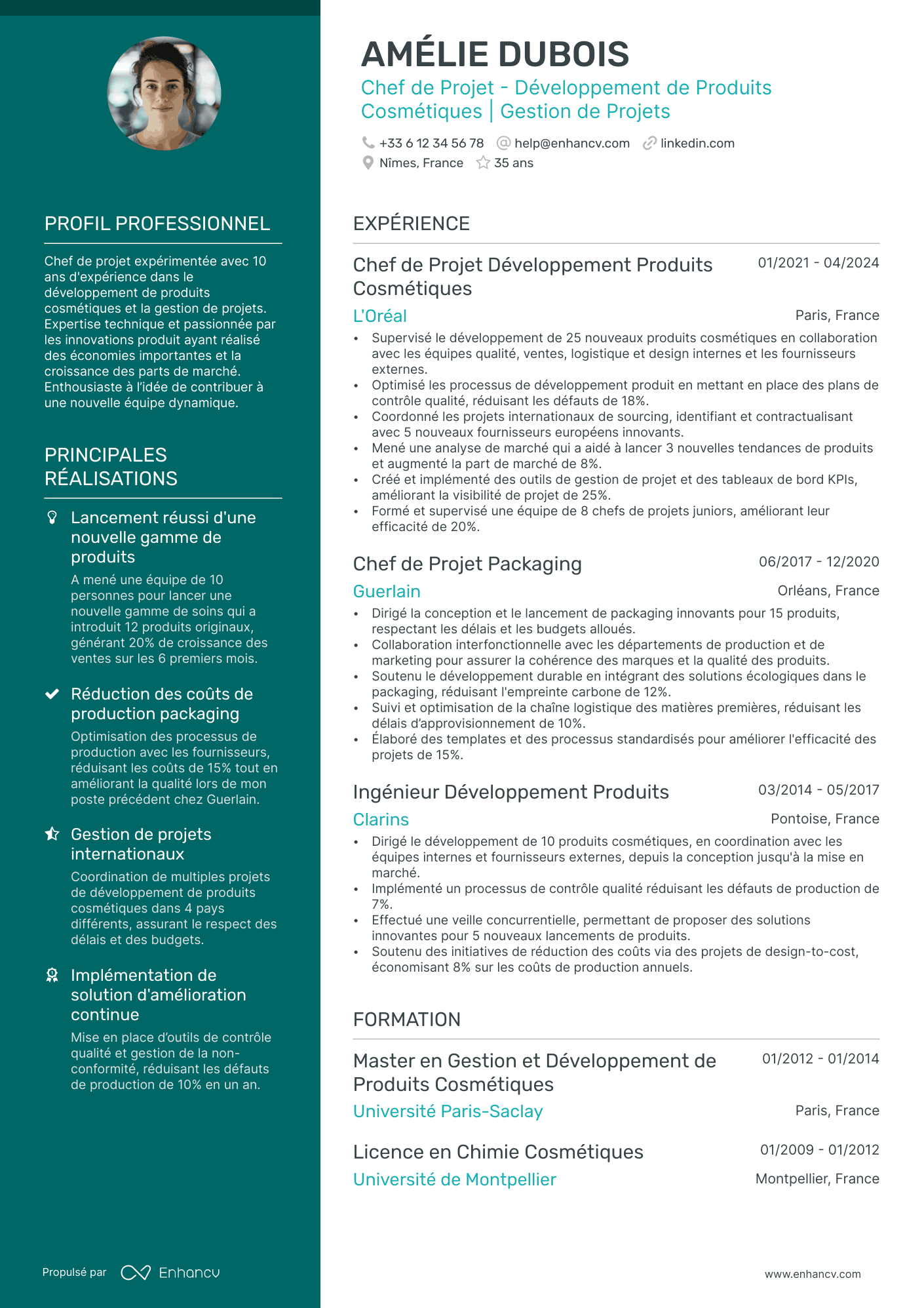 Chef de Projet Expérimenté Resume Example