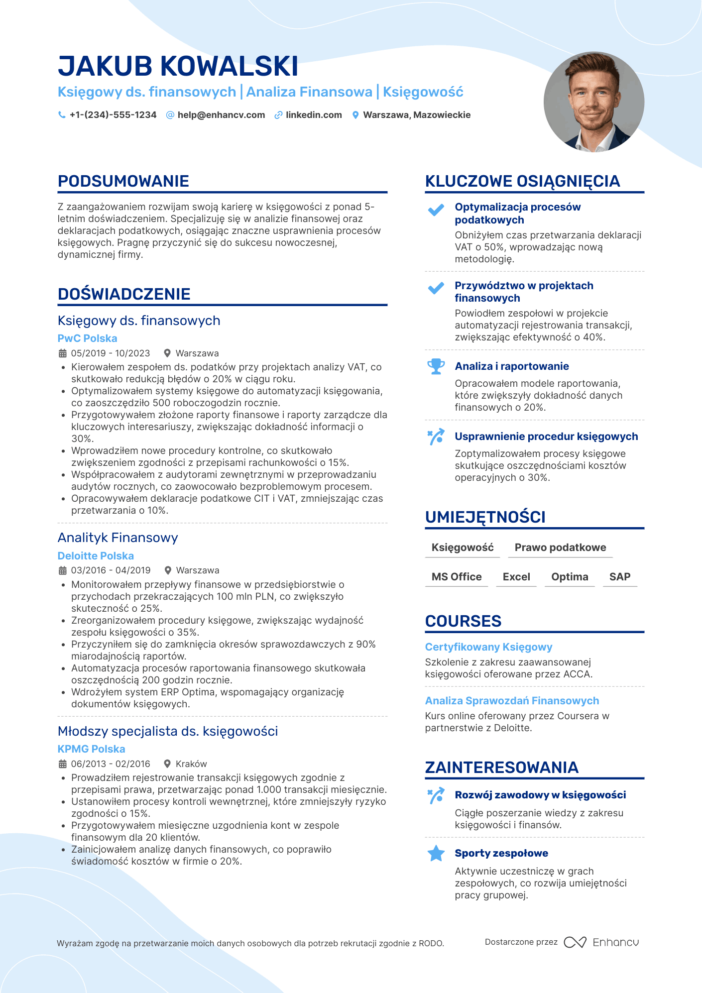 CV dla Księgowy ds. finansowych Resume Example