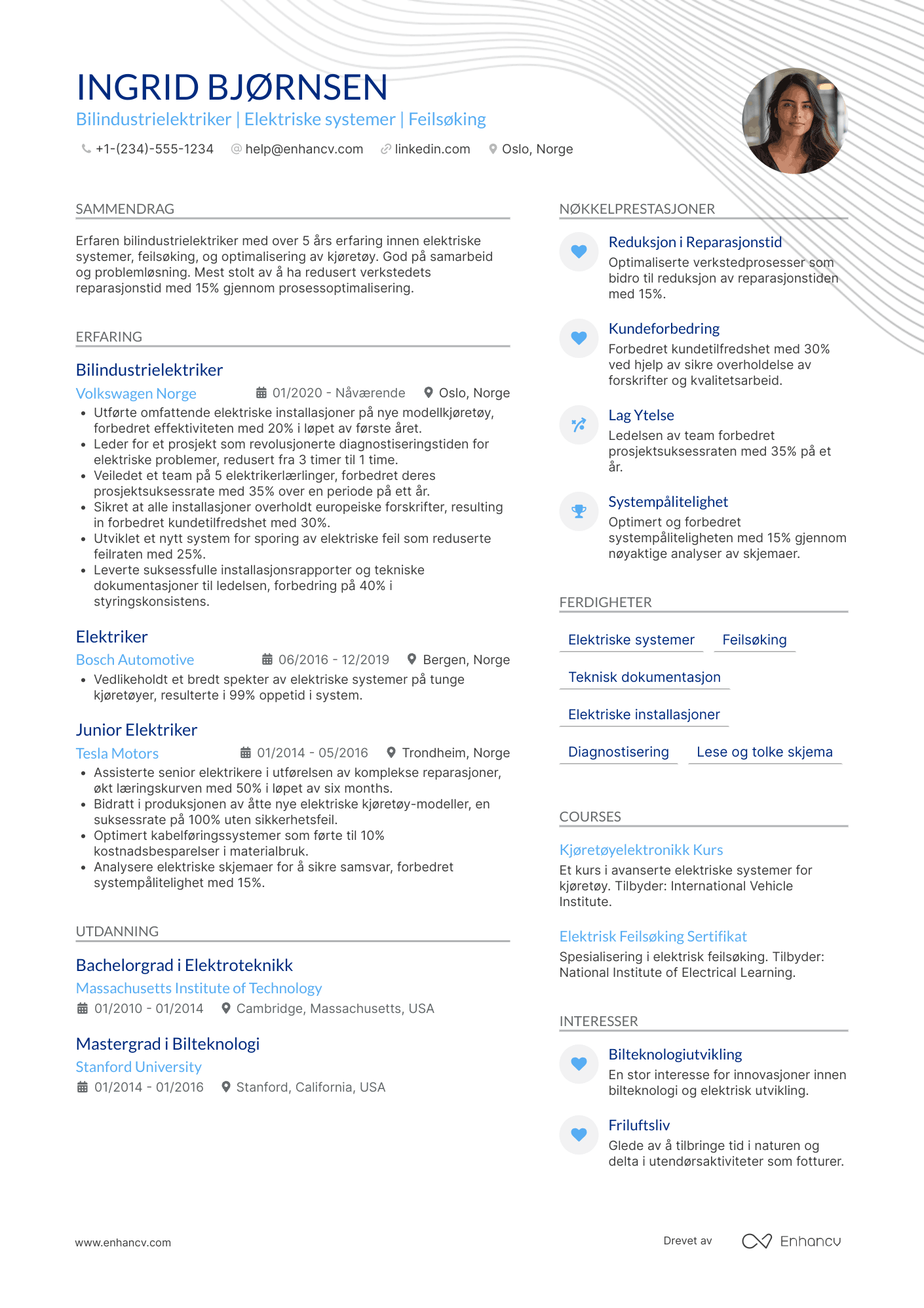 CV for Bilindustrielektriker Resume Example