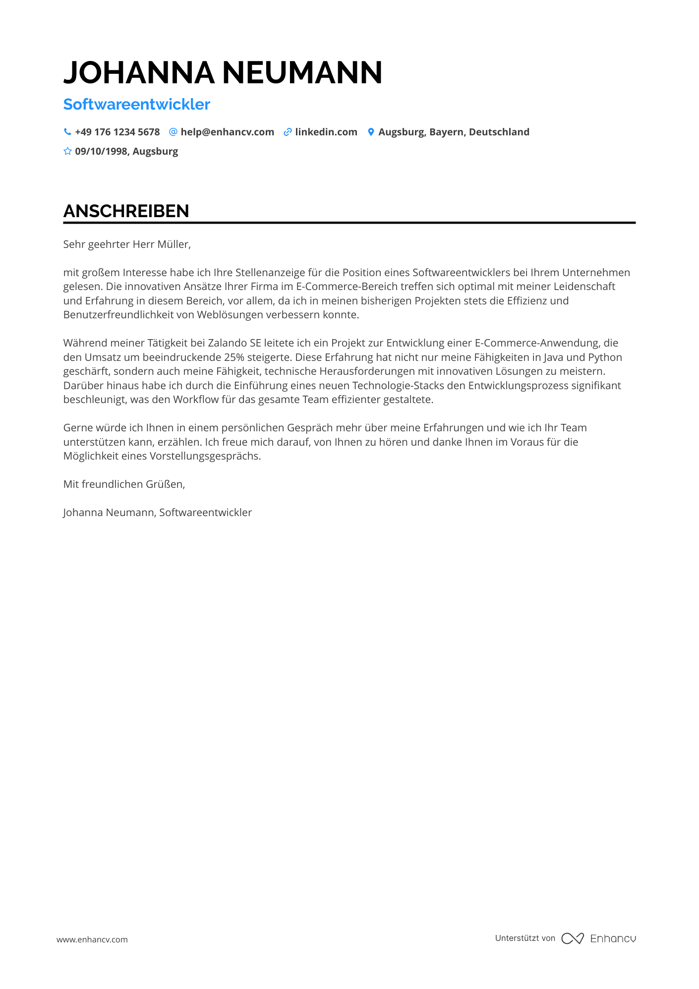 Softwareentwickler für E Commerce Resume Example