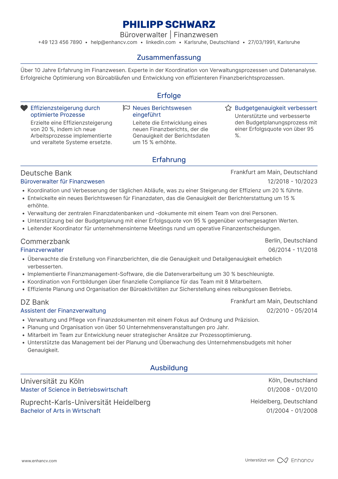 Lebenslauf als Büroverwalter für Finanzwesen Resume Example