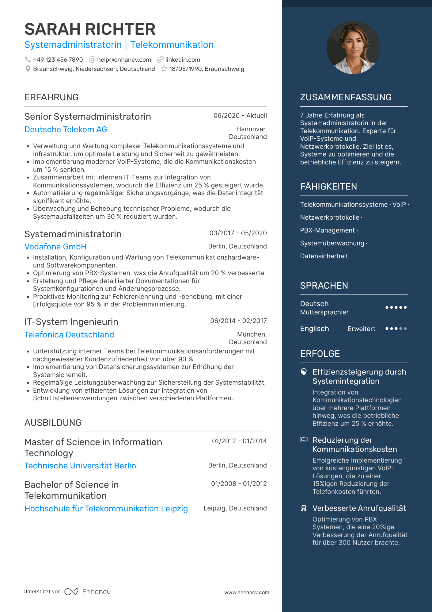 Lebenslauf als Systemadministrator für Telekommunikation Resume Example