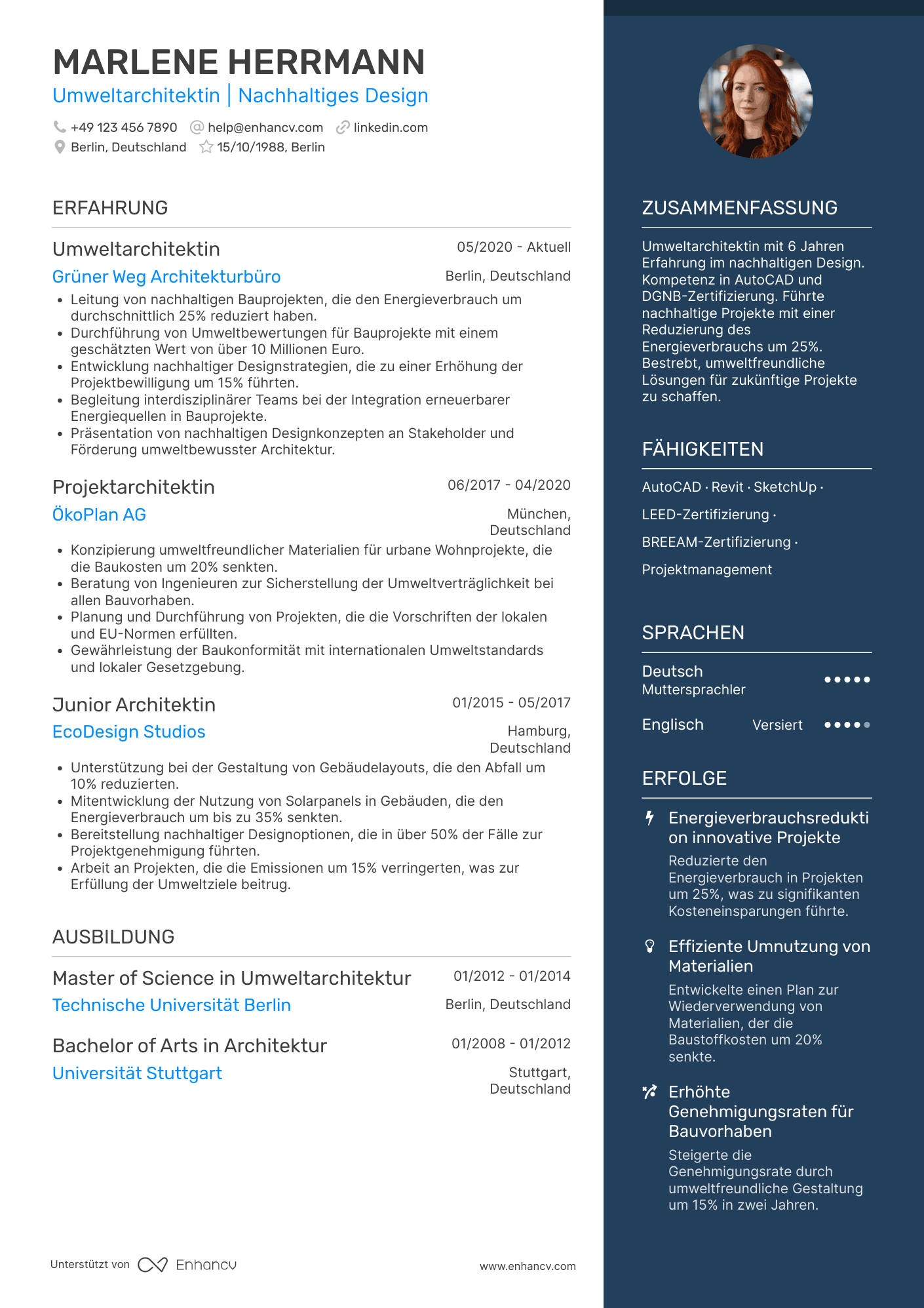 Lebenslauf als Umweltarchitekt Resume Example